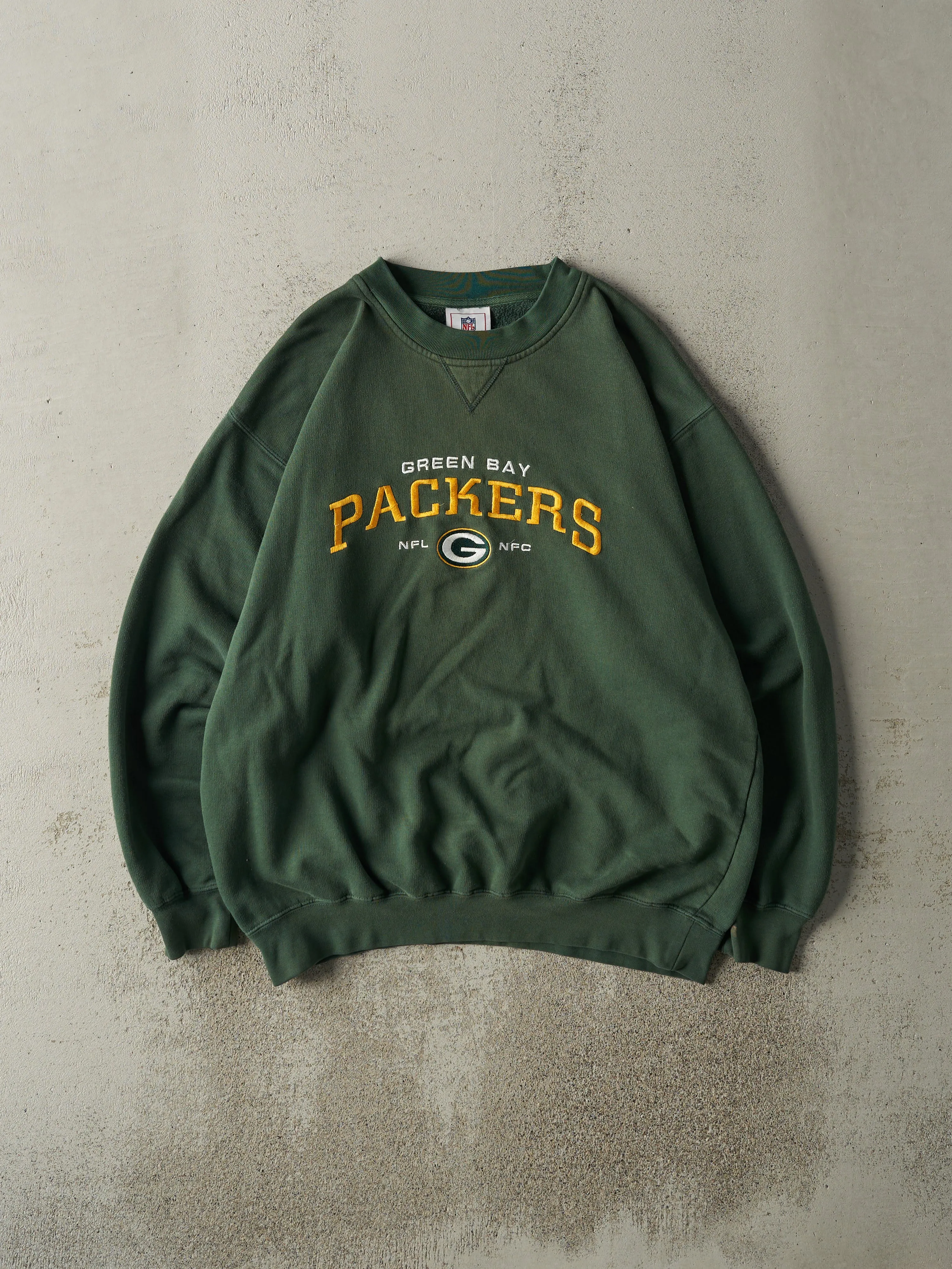 Vintage 90s Green Embroidered Green Bay Packers Crewneck (L) sold by Rebalance Vintage