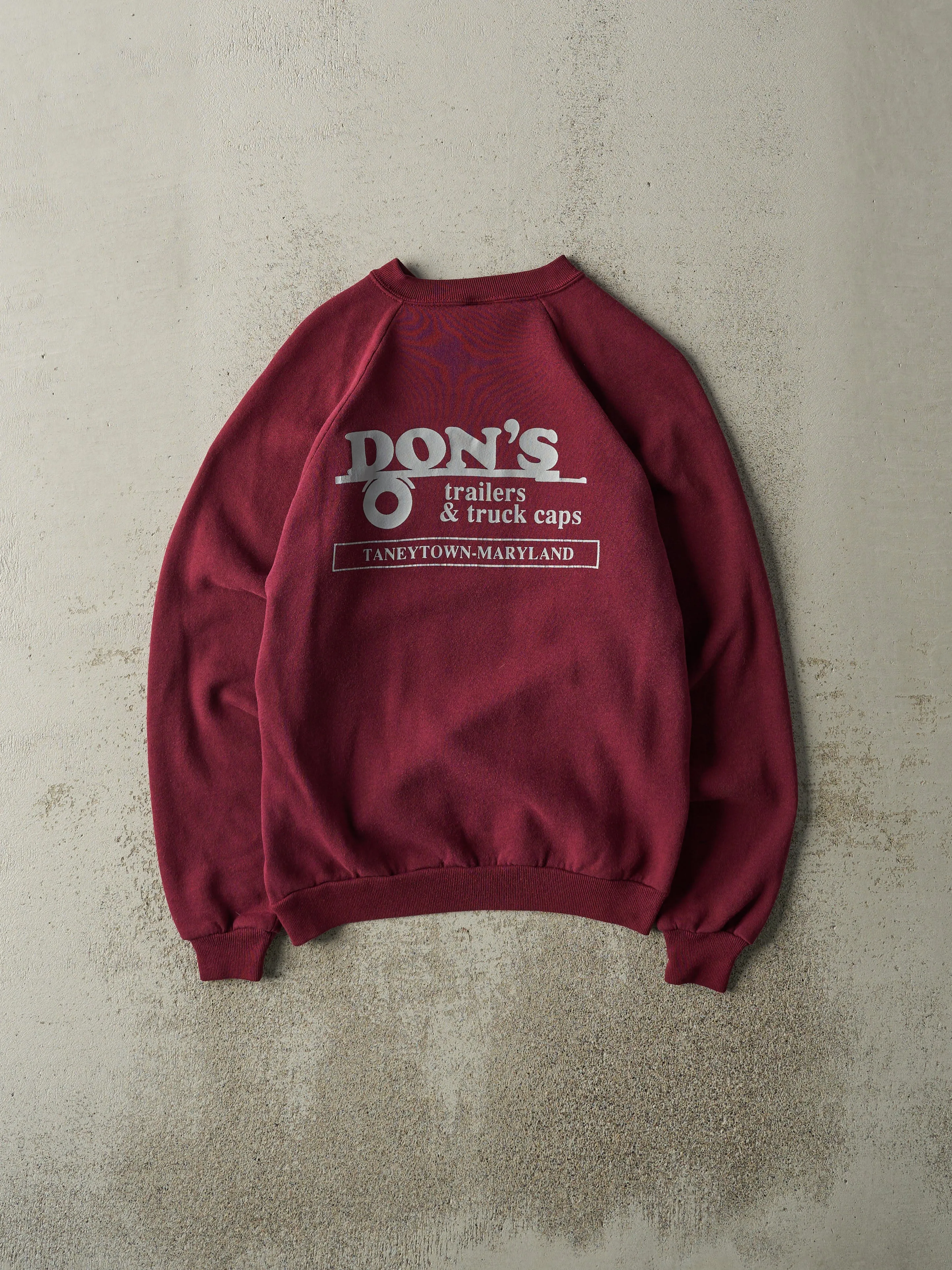 Vintage 80s Burgundy Don's Trailers Crewneck (M) sold by Rebalance Vintage