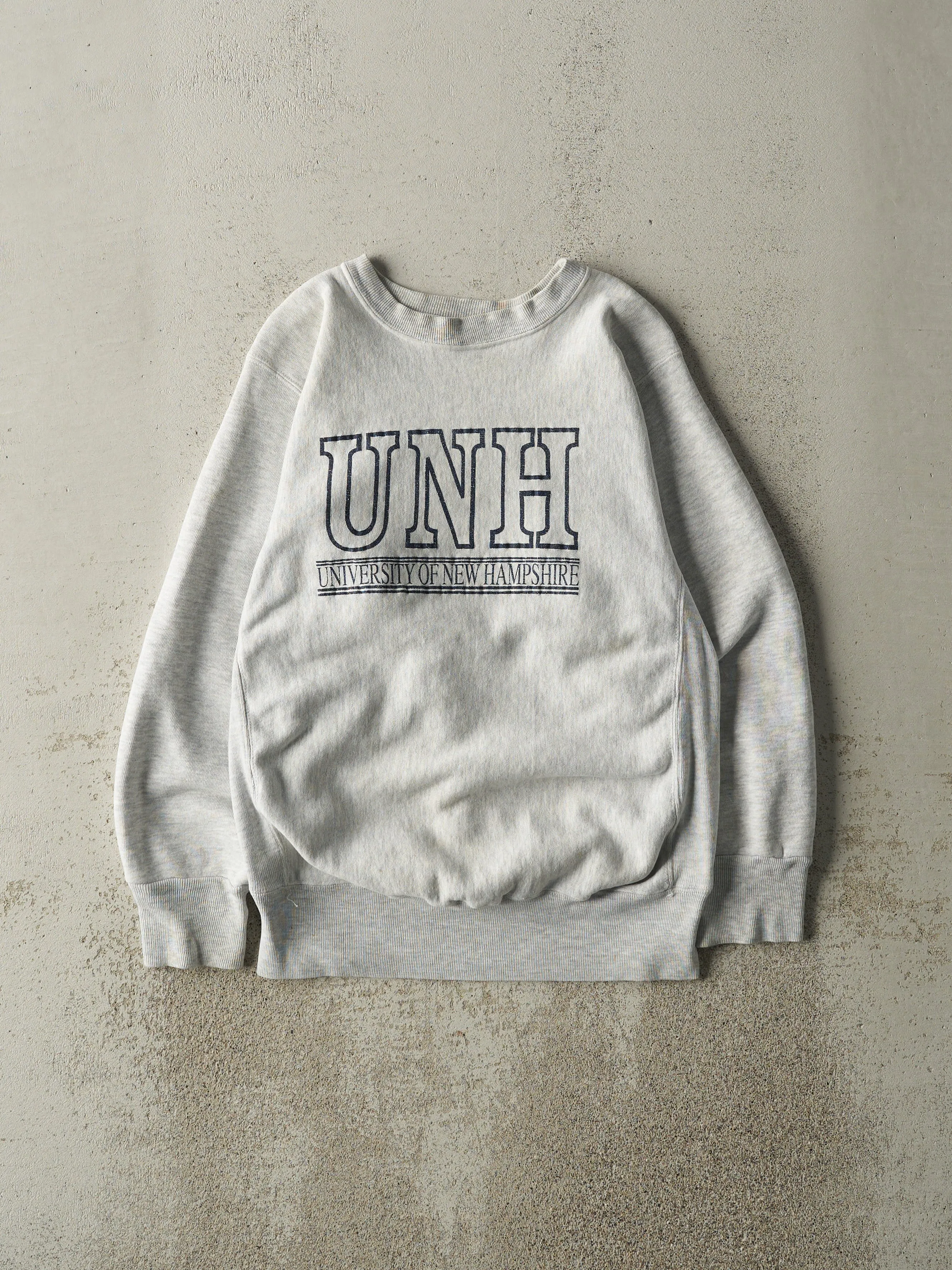 Vintage 90s Heather Grey University of New Hampshire Crewneck (M) sold by Rebalance Vintage