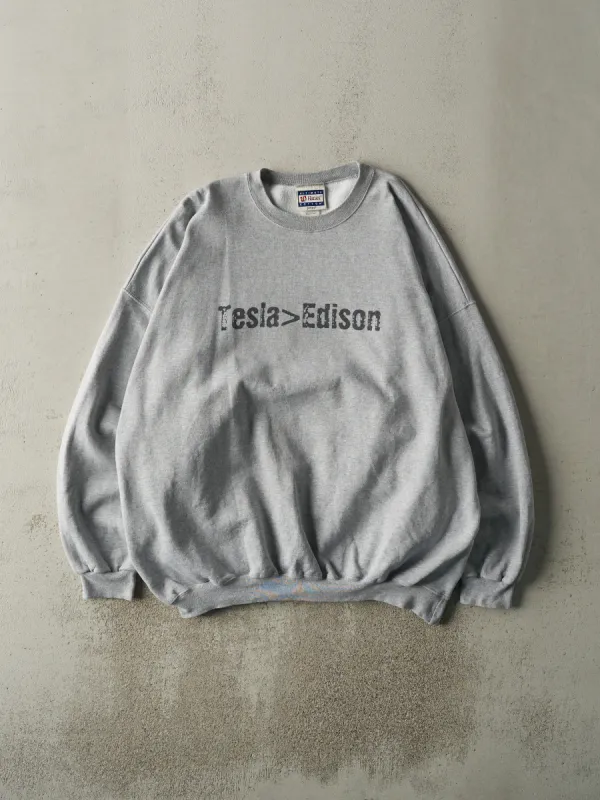 Vintage 90s Grey "Tesla > Edison" Crewneck (XXL) sold by Rebalance Vintage
