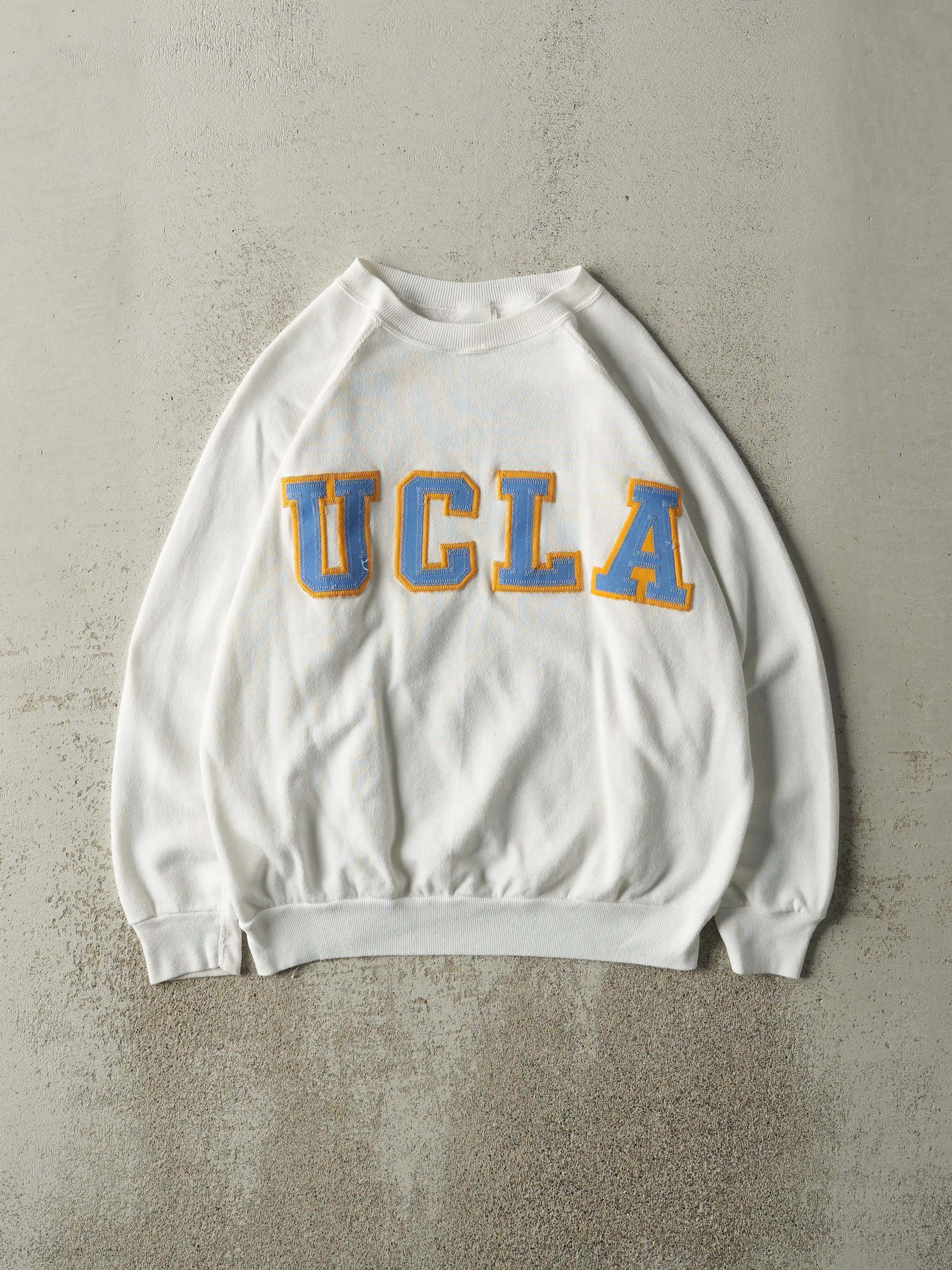 Vintage 80s White UCLA Embroidered Crewneck (M) sold by Rebalance Vintage