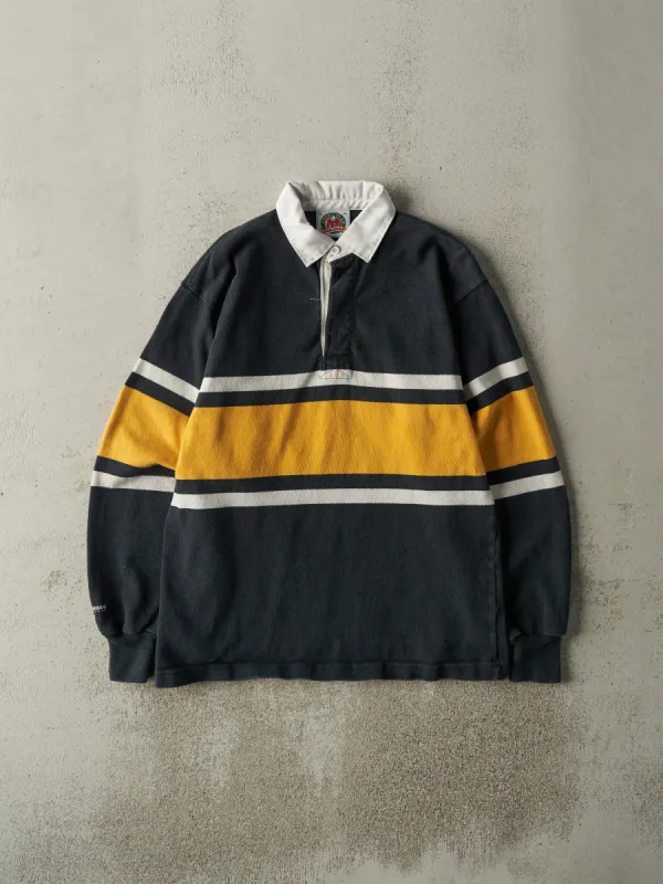 Vintage Y2K Black, Yellow & White Rugby Quarter Button Long Sleeve (M) sold by Rebalance Vintage