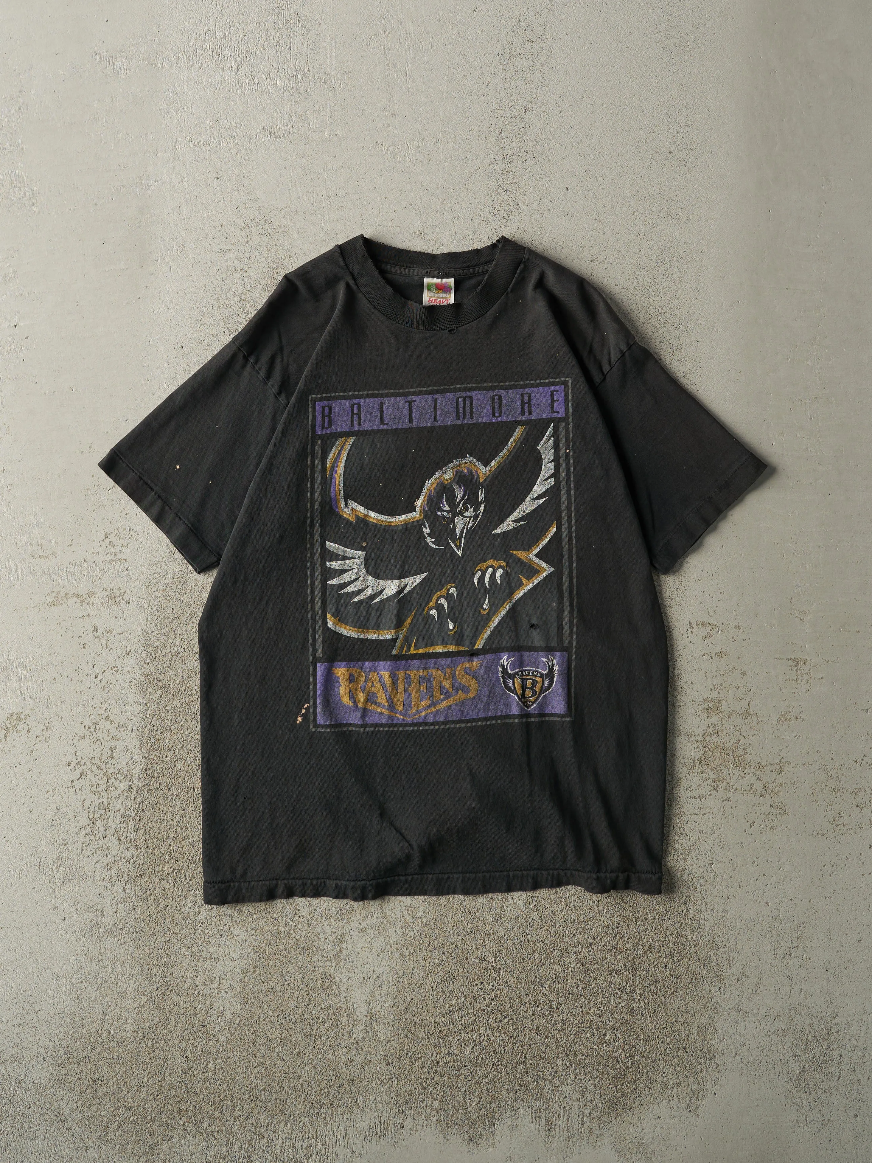 Vintage 90s Black Baltimore Ravens Single Stitch Tee (M) sold by Rebalance Vintage