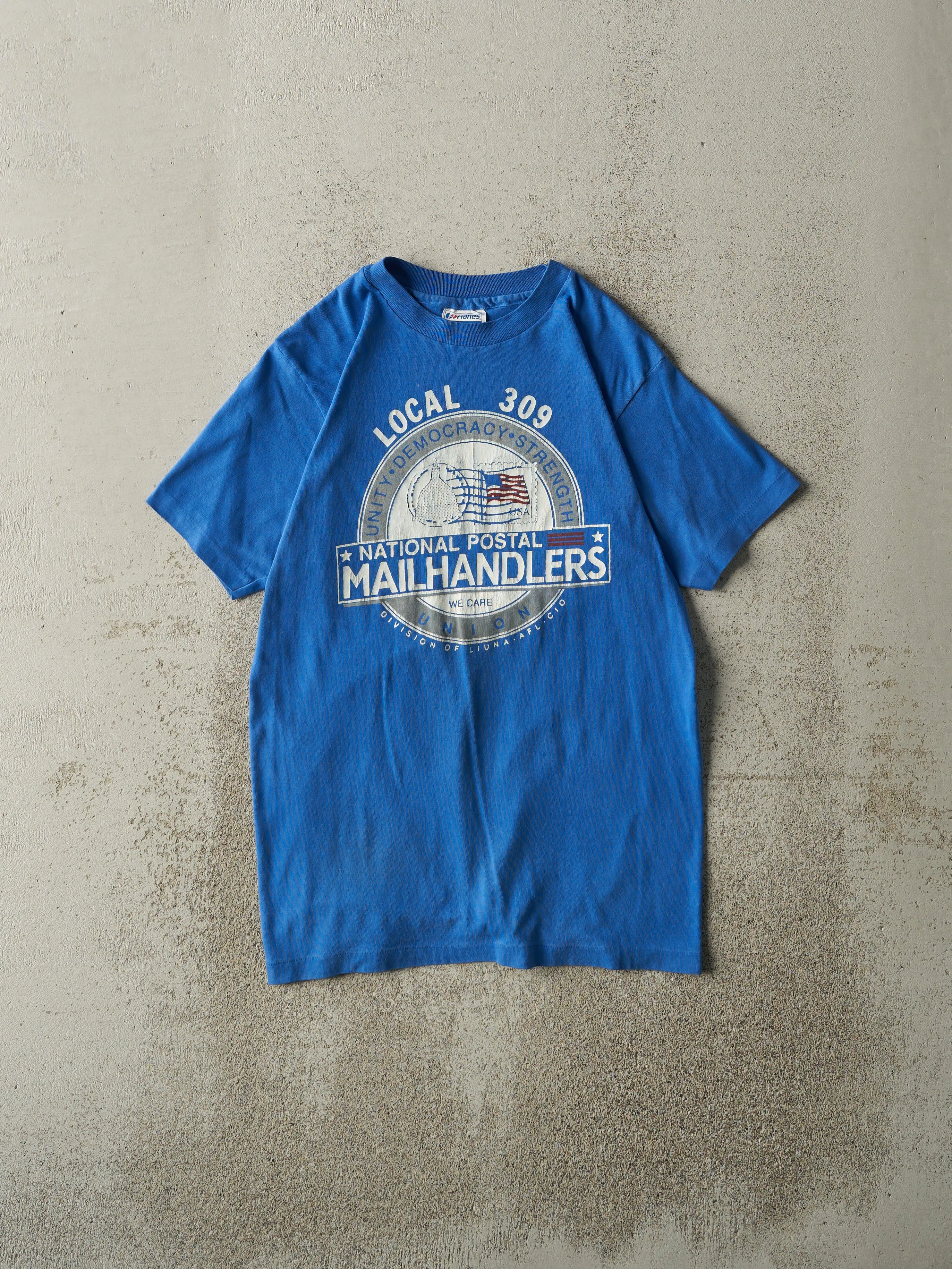 Vintage 80s Blue National Postal Union Single Stitch Tee (XS/S) sold by Rebalance Vintage