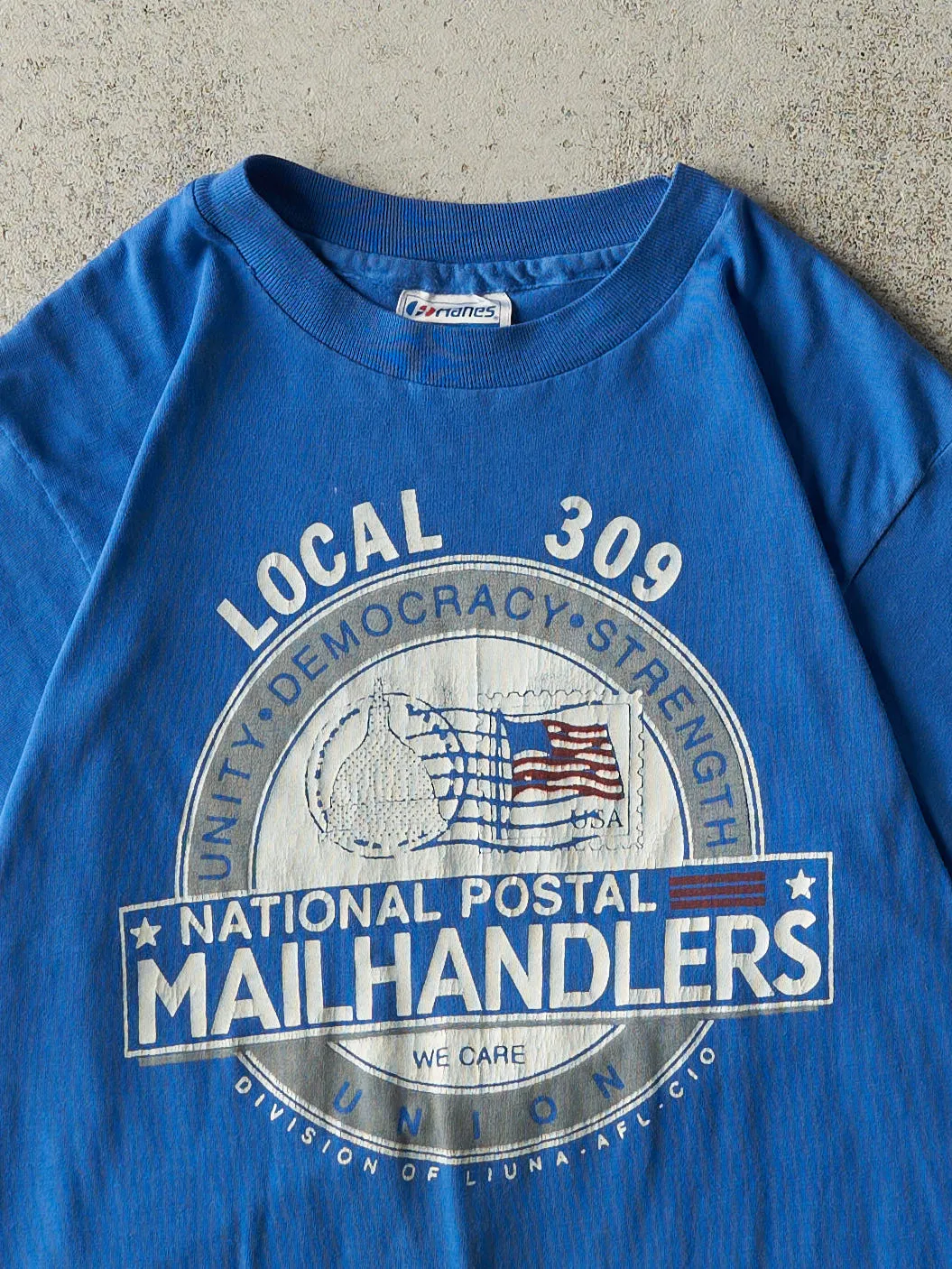 Vintage 80s Blue National Postal Union Single Stitch Tee (XS/S) sold by Rebalance Vintage product image thumbnail 2