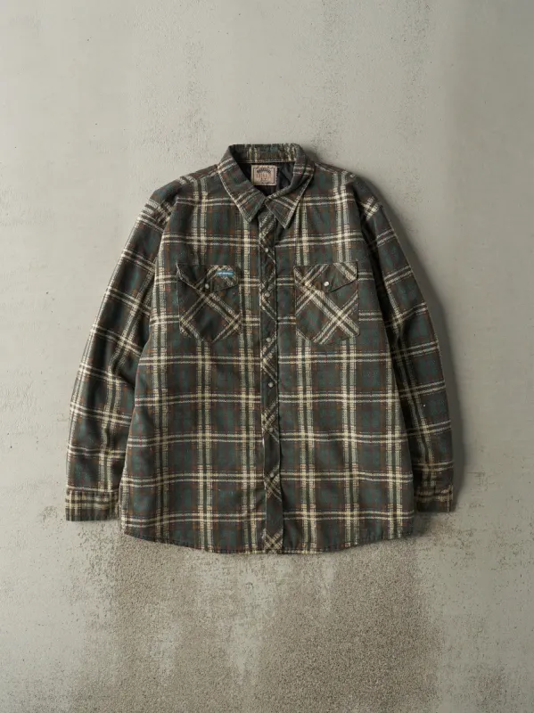 Vintage 90s Green & Brown Quilt Lined Flannel Button Up (L) sold by Rebalance Vintage