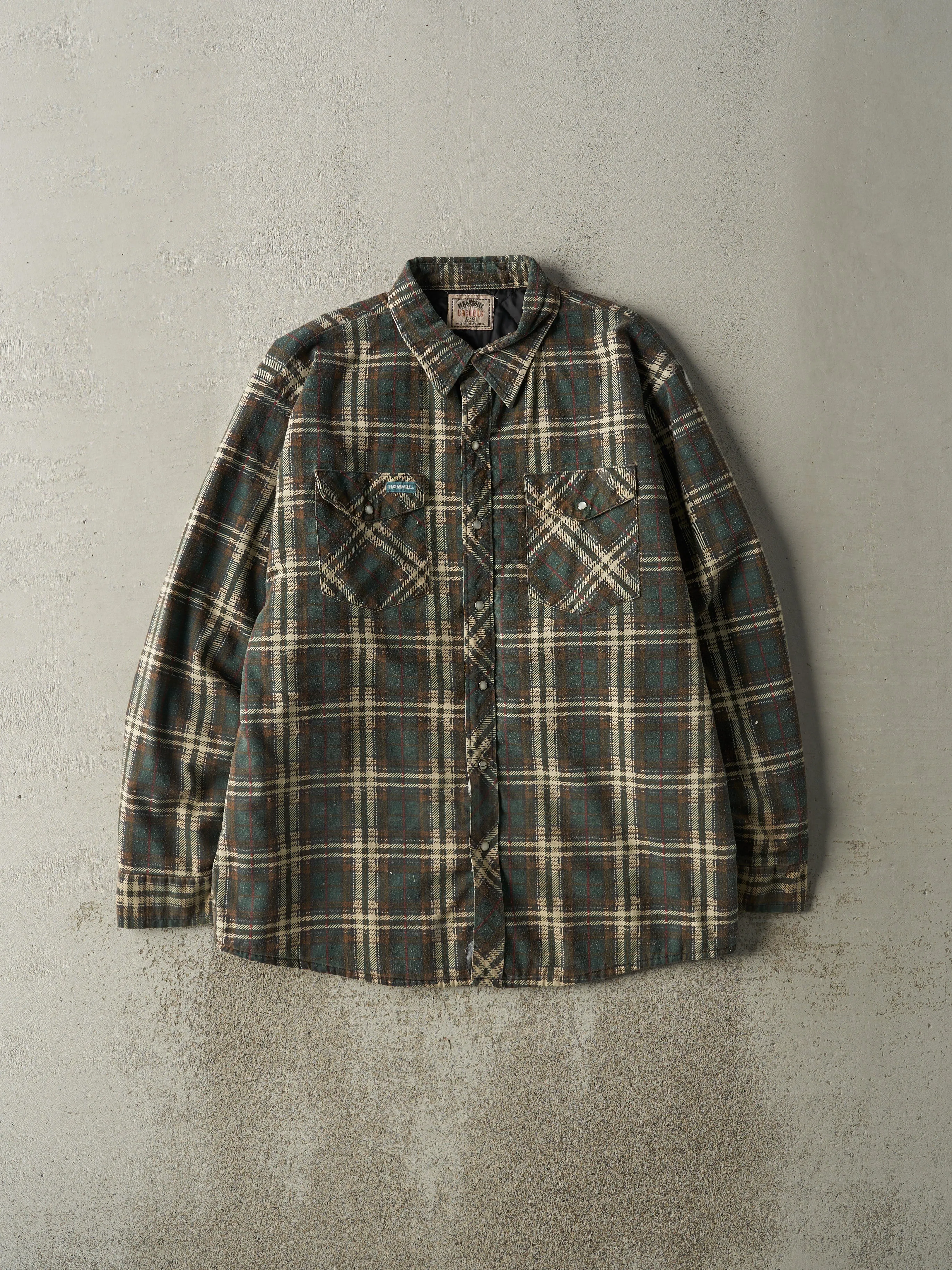 Vintage 90s Green & Brown Quilt Lined Flannel Button Up (L) sold by Rebalance Vintage