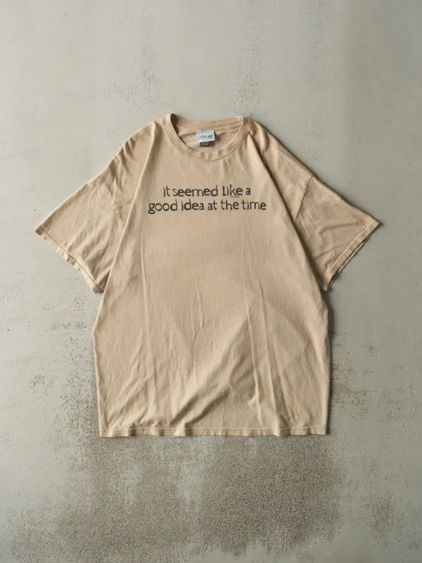 Vintage 90s Beige "Good Idea" Slogan Tee (XL/XXL) sold by Rebalance Vintage