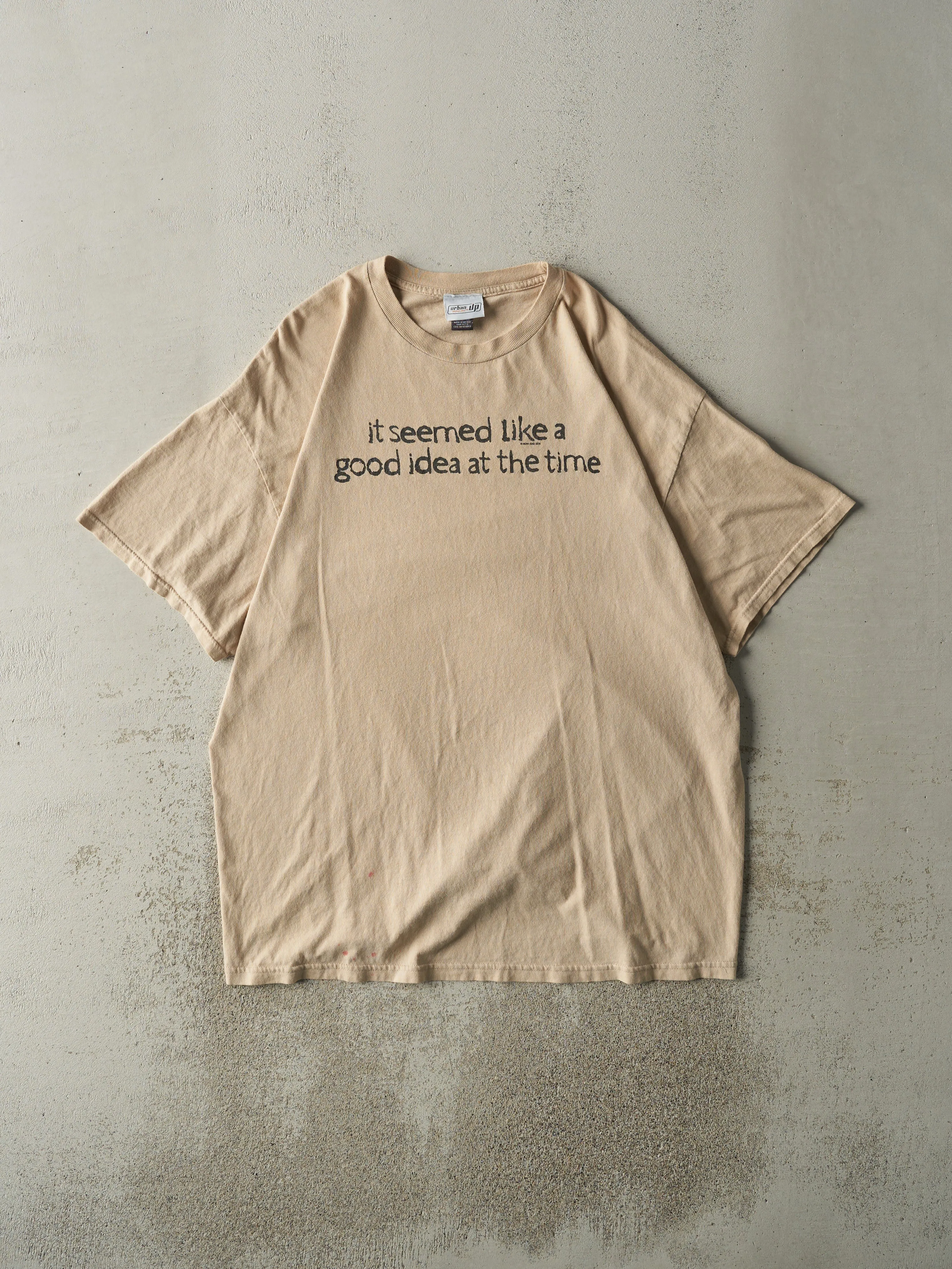 Vintage 90s Beige "Good Idea" Slogan Tee (XL/XXL) sold by Rebalance Vintage