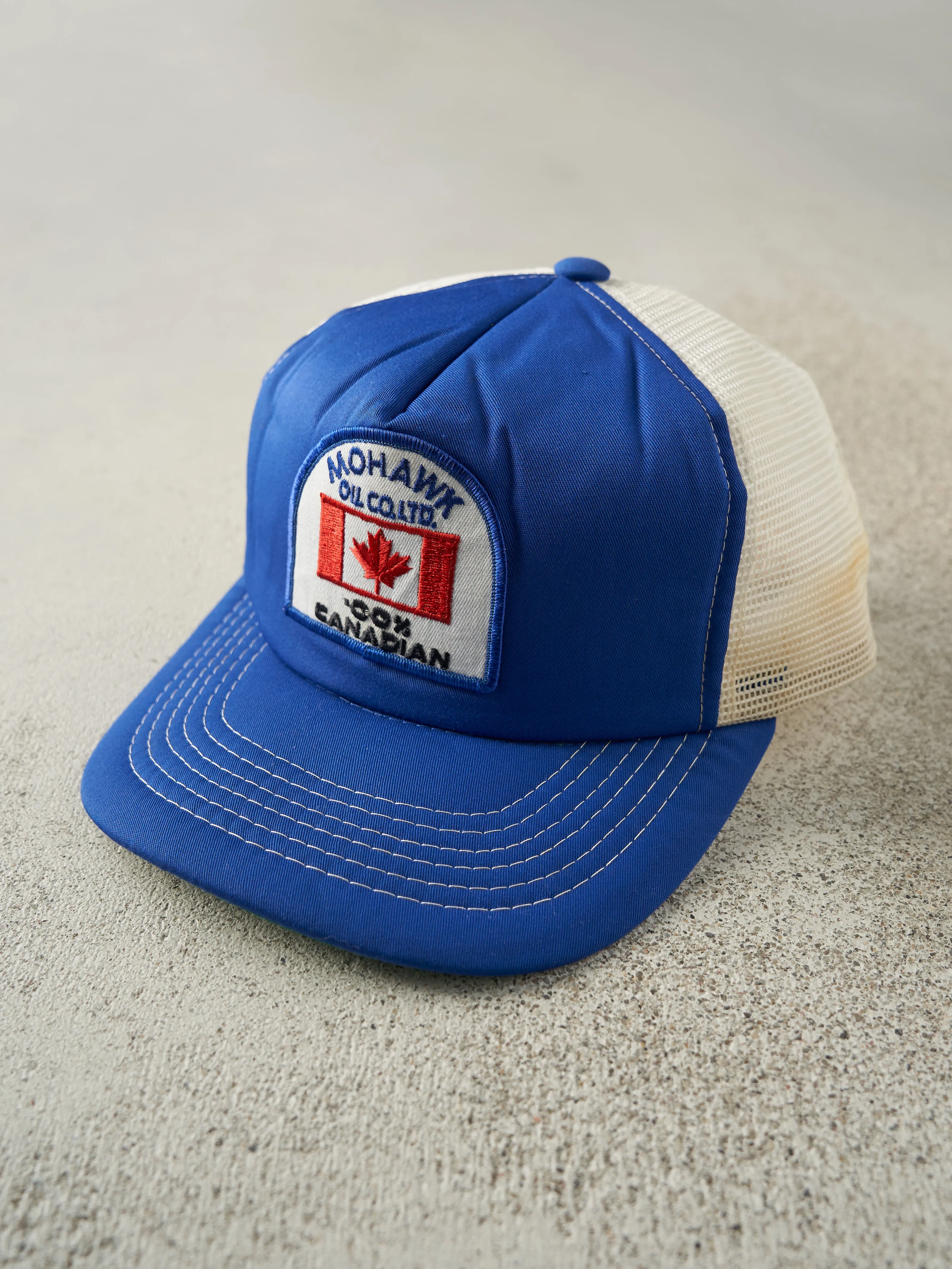 Vintage 80s Blue & White Mohawk Oil Co. Foam Trucker Hat sold by Rebalance Vintage product image thumbnail 2