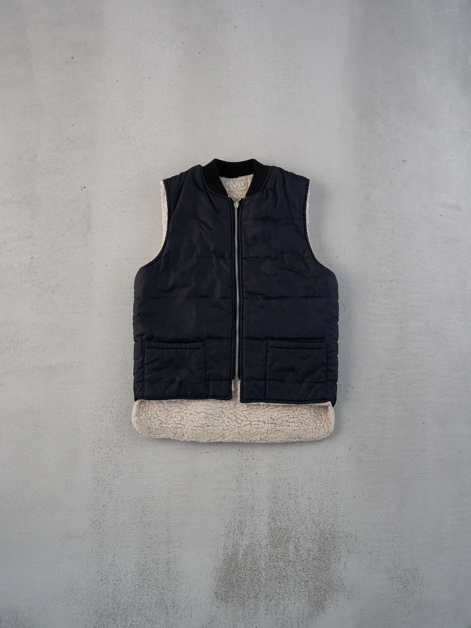 Vintage 90s Black Sherpa Lined Puffer Vest (S) sold by Rebalance Vintage