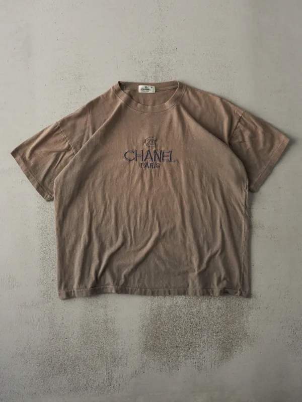 Vintage 90s Washed Brown Chanel Bootleg Boxy Tee (L) sold by Rebalance Vintage