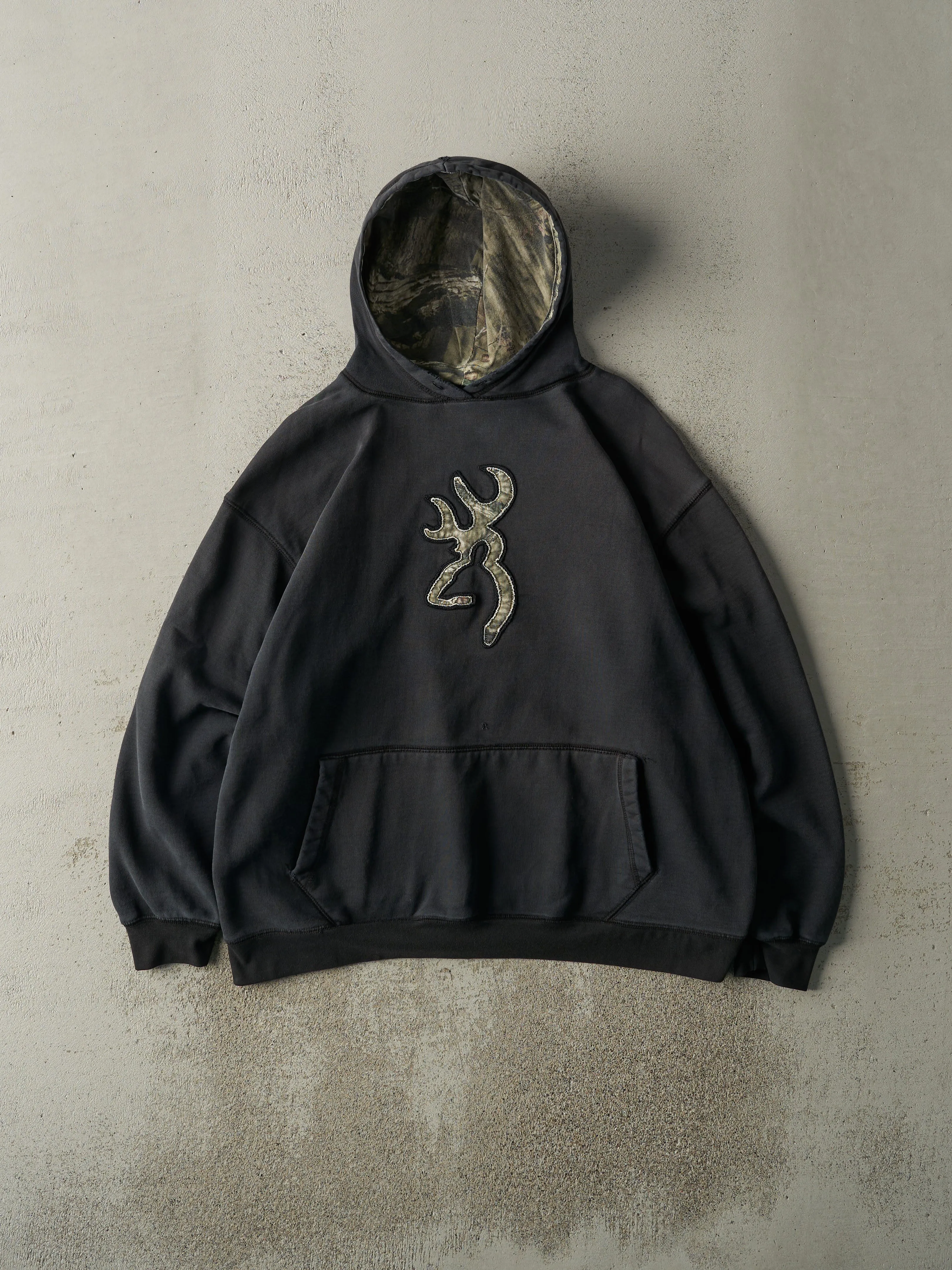 Vintage Y2K Faded Black Embroidered Browning Hoodie (XL) sold by Rebalance Vintage