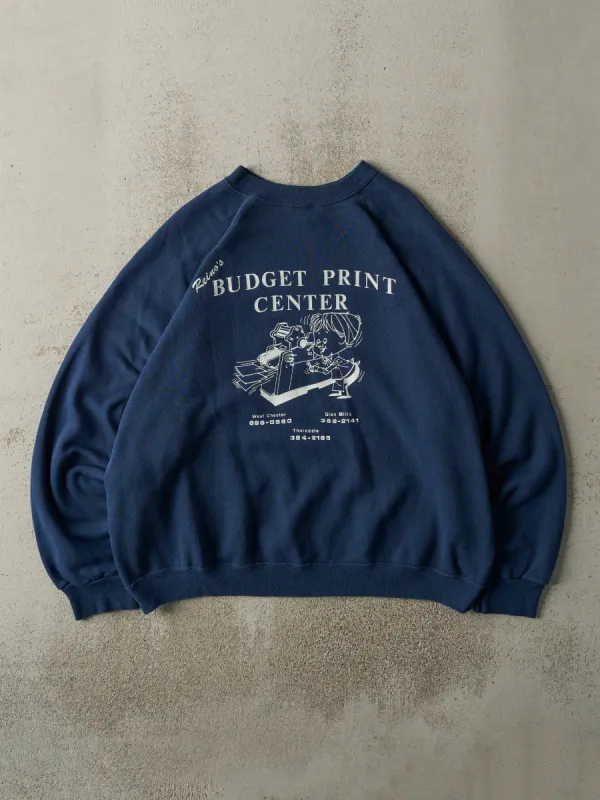 Vintage 80s Navy Blue Reino's Logo Boxy Crewneck (XL) sold by Rebalance Vintage