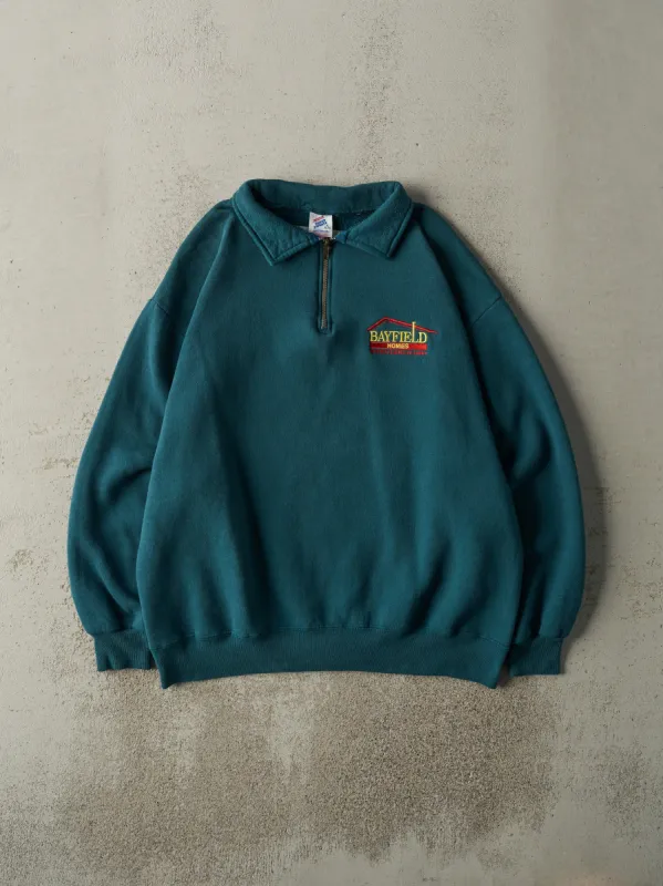 Vintage 80s Deep Teal Embroidered Quarter Zip Sweatshirt (L) sold by Rebalance Vintage