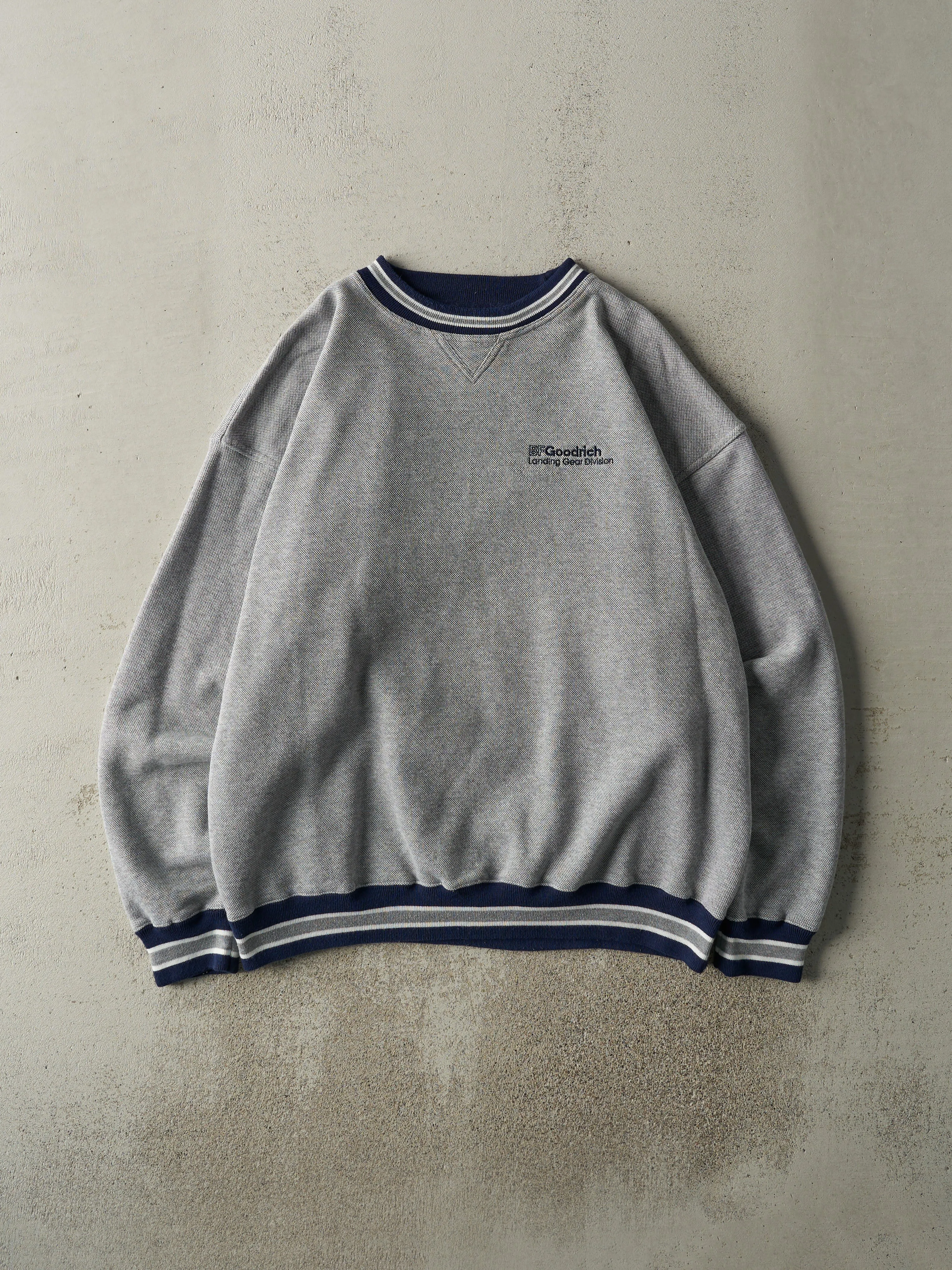 Vintage Y2K Grey & Navy Embroidered Crewneck (L/XL) sold by Rebalance Vintage