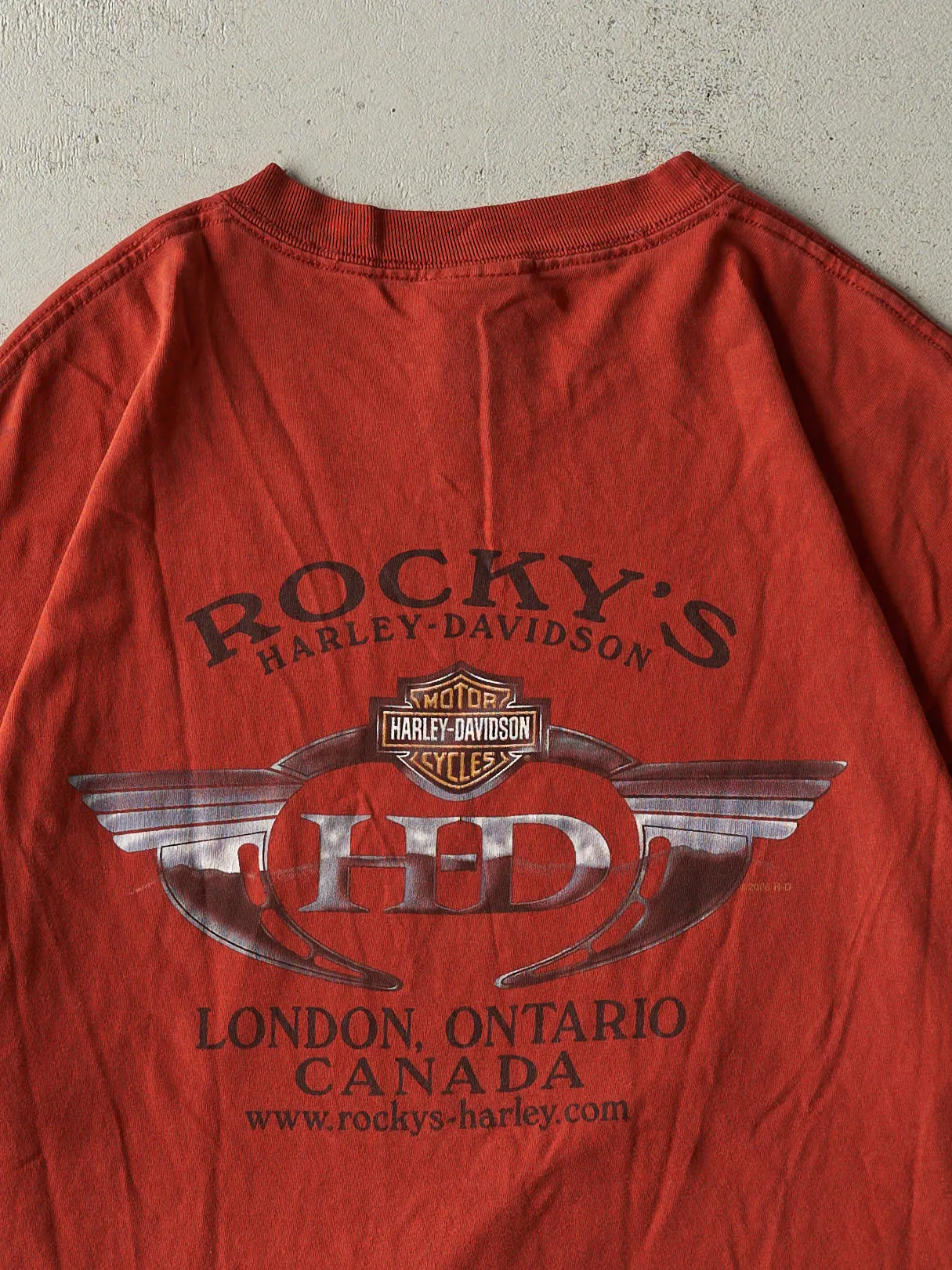 Vintage 06' Washed Red London Ontario Harley Davidson Tee (XL) sold by Rebalance Vintage product image thumbnail 4