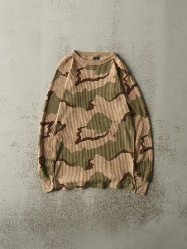 Vintage 90s Desert Camo Waffle Knit Thermal Long Sleeve (XS) sold by Rebalance Vintage