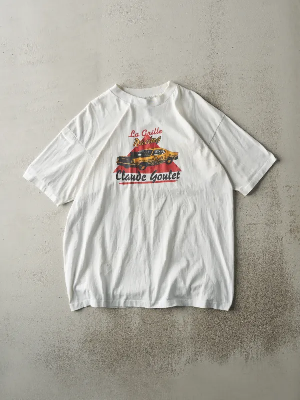 Vintage 80s White La Grille Racing Claude Goulet Single Stitch Tee (M/L) sold by Rebalance Vintage