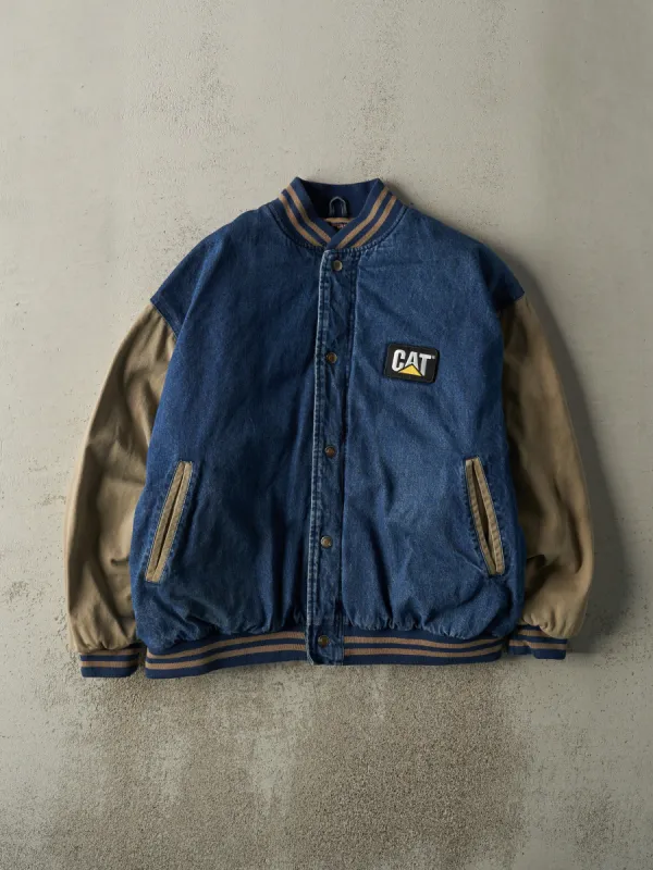 Vintage 90s Mid Wash & Beige Denim Varsity Bomber Jacket (L/XL) sold by Rebalance Vintage