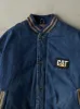 Vintage 90s Mid Wash & Beige Denim Varsity Bomber Jacket (L/XL) sold by Rebalance Vintage