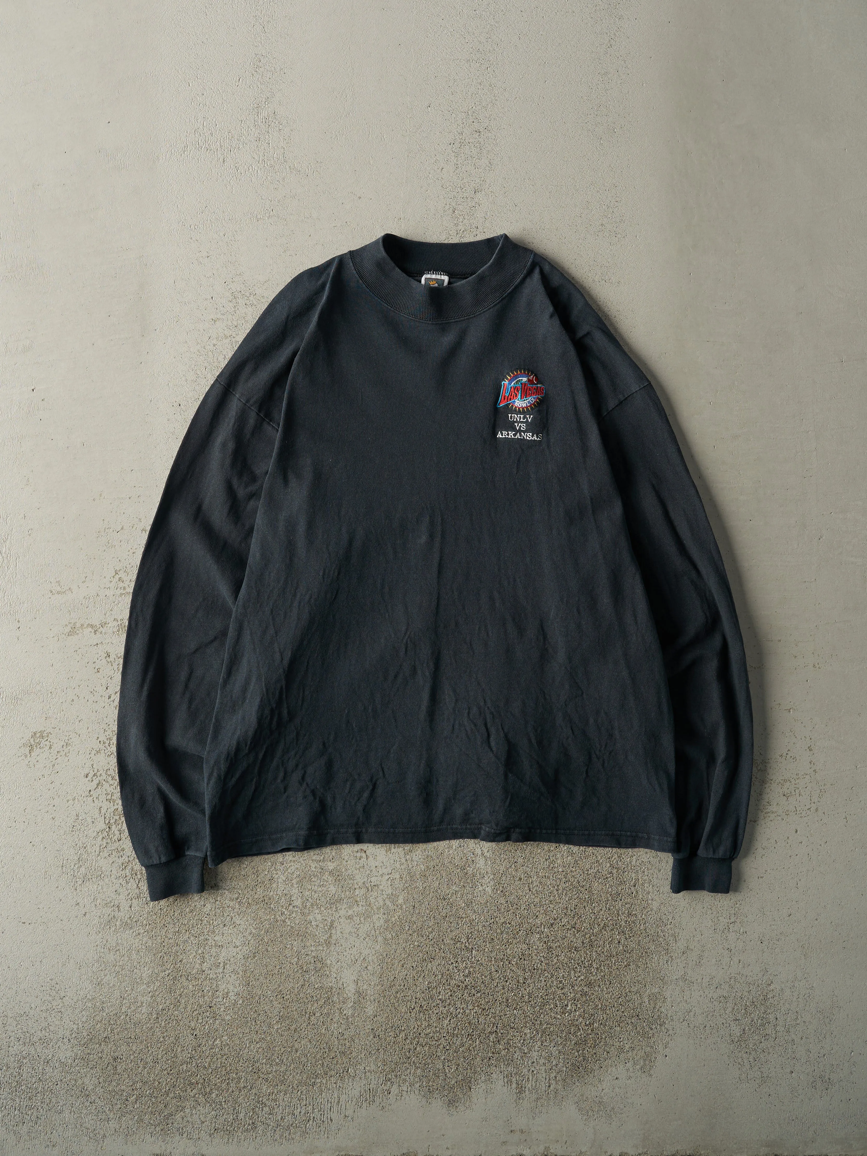 Vintage 01' Black Las Vegas Bowl IX Mock Neck Embroidered Long Sleeve (L) sold by Rebalance Vintage
