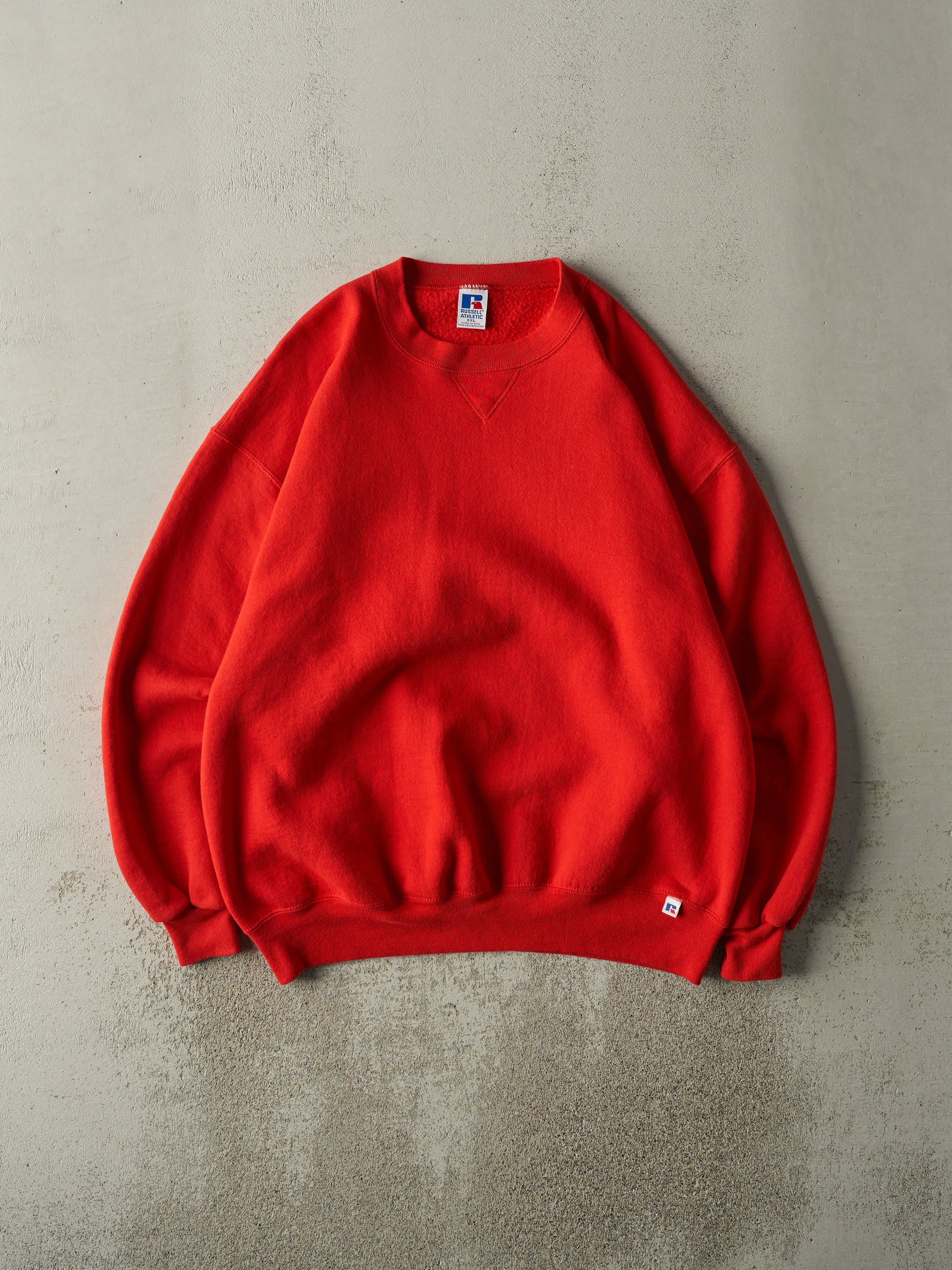 Vintage 90s Red Russell Athletic Blank Crewneck (XL) sold by Rebalance Vintage
