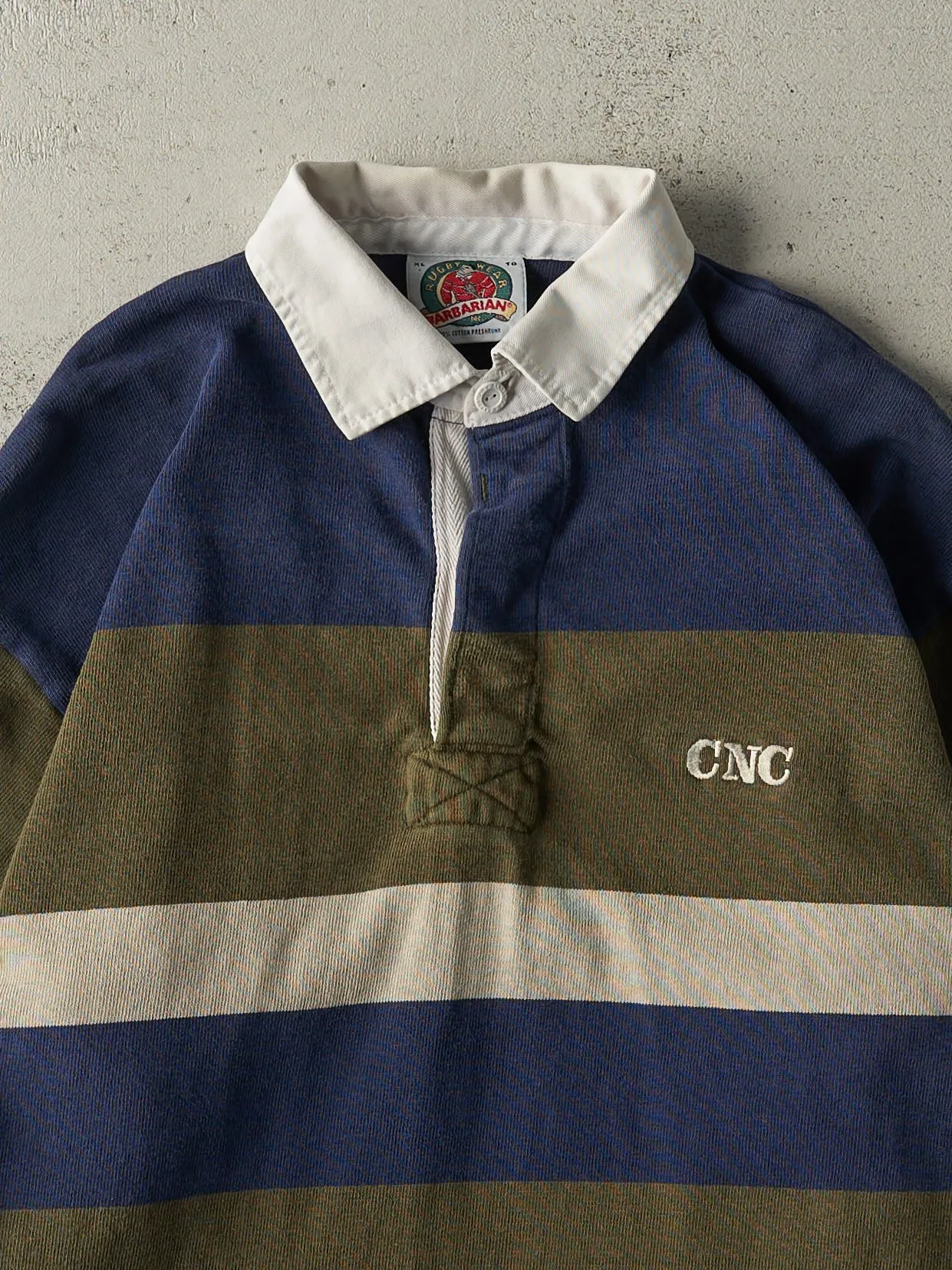 Vintage Y2K Green, Navy & Beige Rugby Shirt (L) sold by Rebalance Vintage product image thumbnail 2