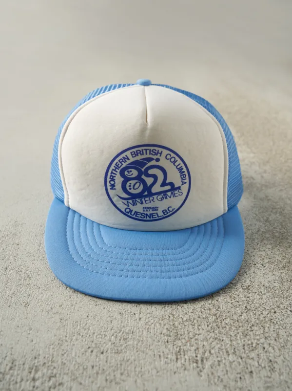 Vintage 82' Blue & White Northern British Columbia Winter Games Foam Trucker Hat sold by Rebalance Vintage