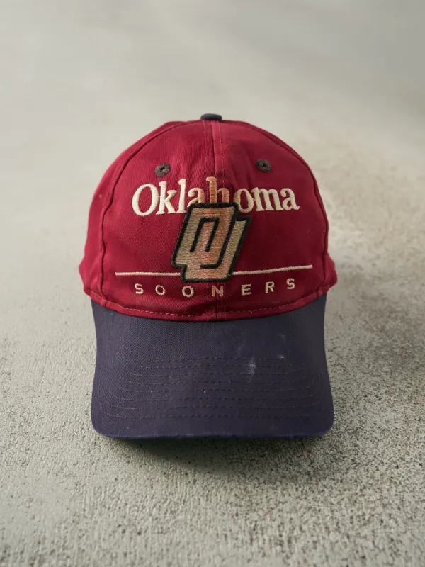 Vintage 90s Red & Navy Oklahoma Sooners Embroidered Snapback sold by Rebalance Vintage