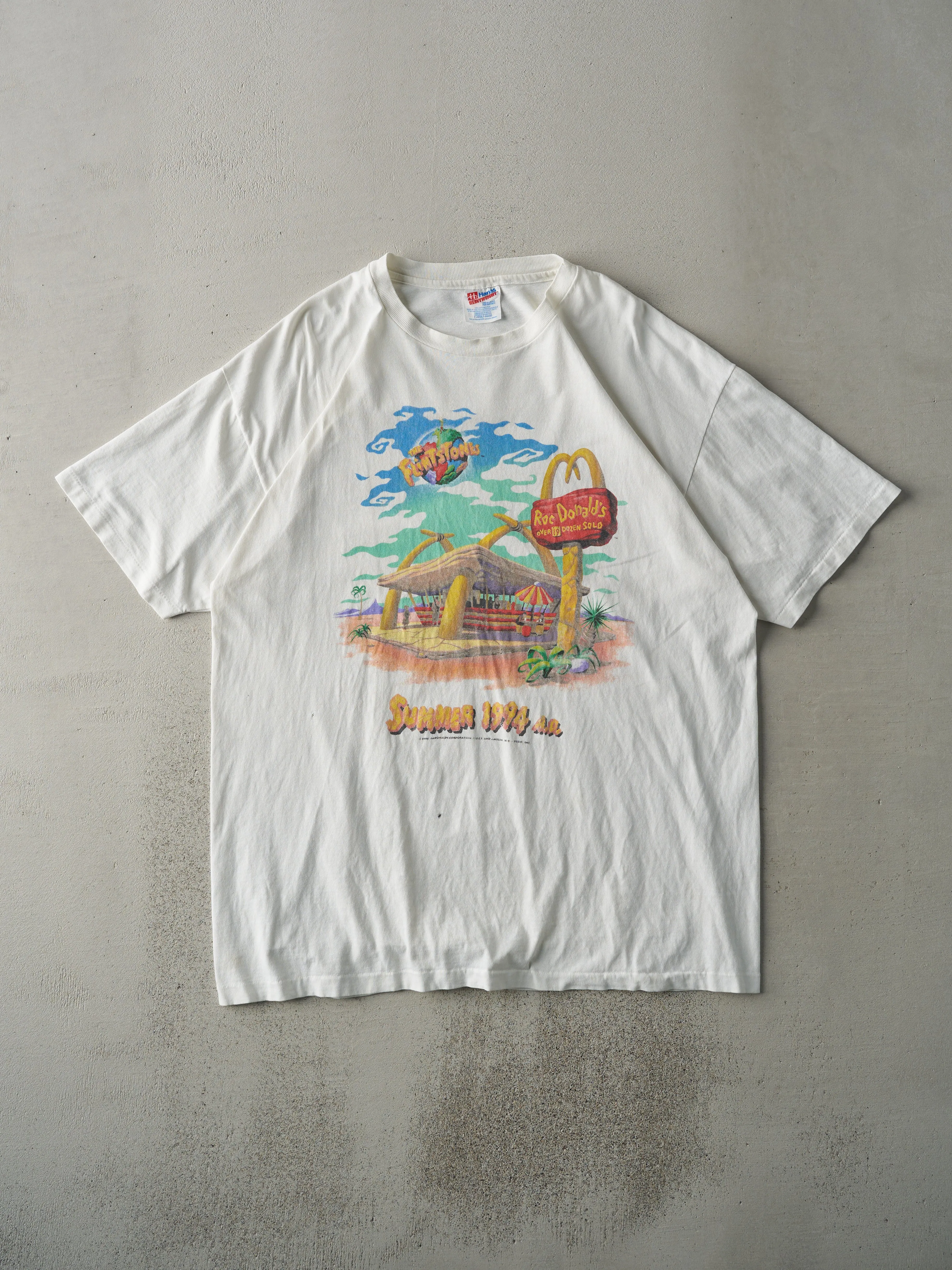 Vintage 94' White Flintstones x McDonalds Movie Promo Single Stitch Tee (L) sold by Rebalance Vintage