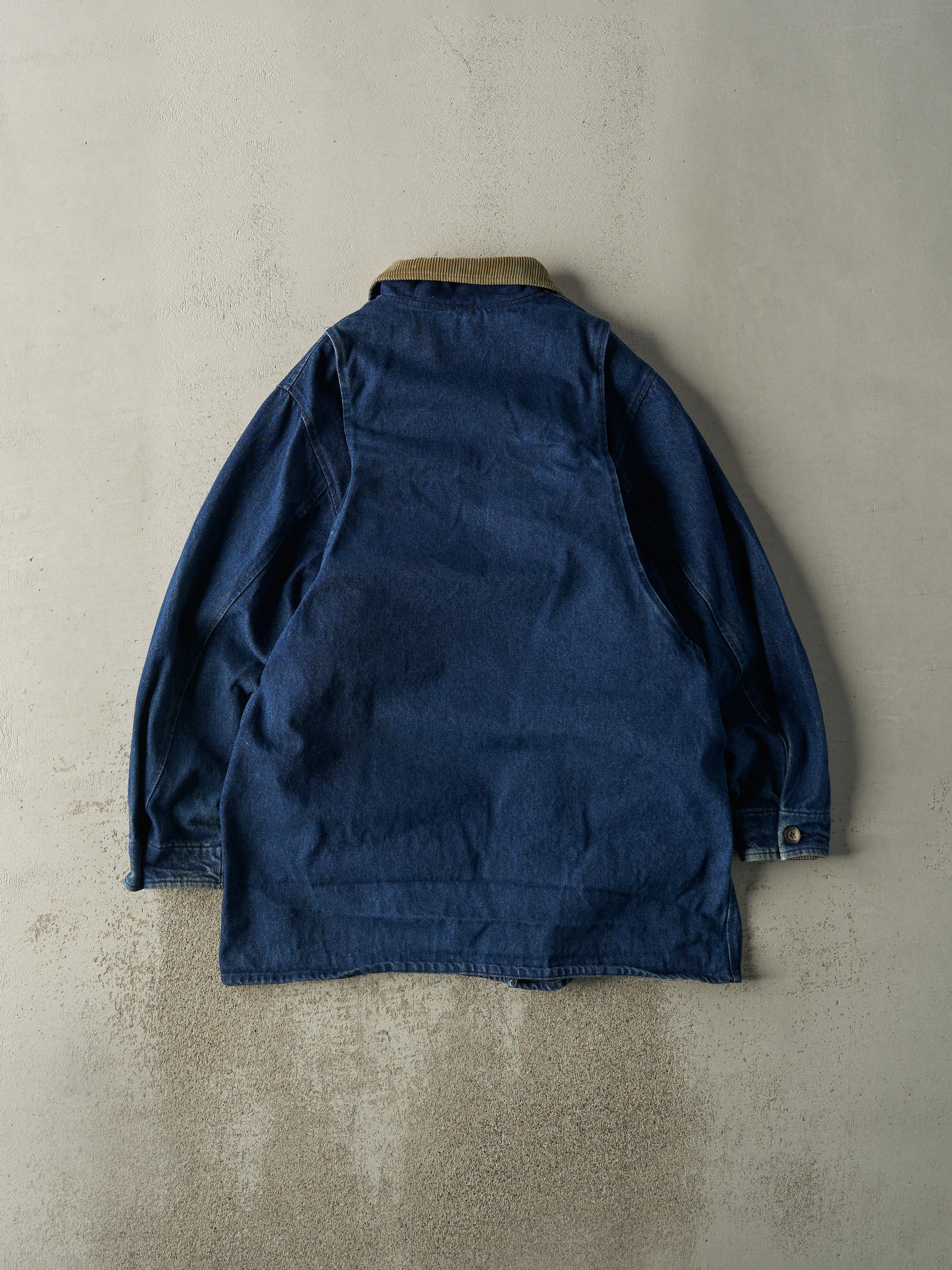 Vintage 90s Dark Wash Wool Blanket Lined Denim Barn Jacket (L) sold by Rebalance Vintage product image thumbnail 3