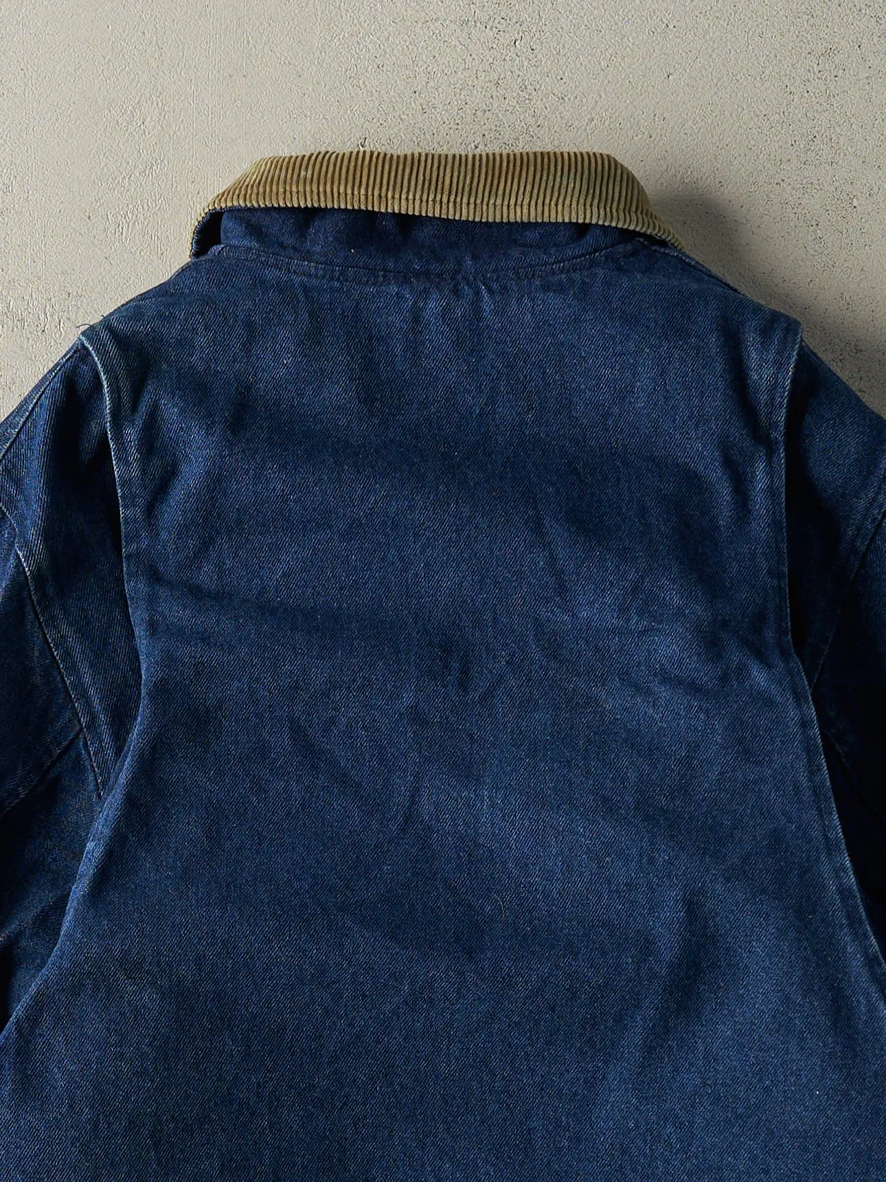 Vintage 90s Dark Wash Wool Blanket Lined Denim Barn Jacket (L) sold by Rebalance Vintage product image thumbnail 5