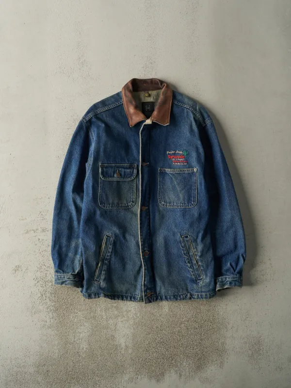 Vintage 90s Dark Wash Embroidered Denim Chore Jacket (M) sold by Rebalance Vintage