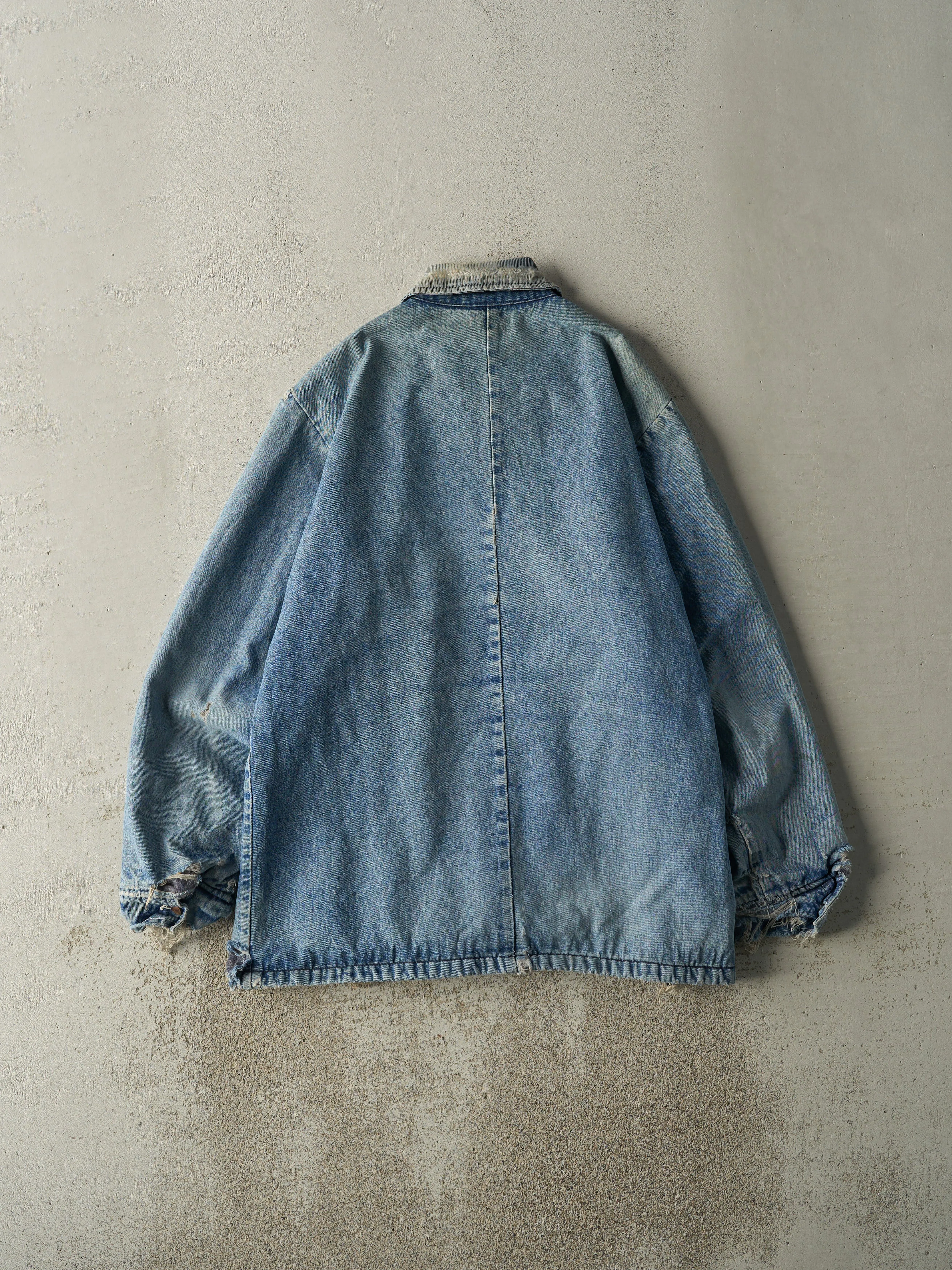 Vintage 80s Light Wash Blanket Lined Denim Chore Jacket (XL) sold by Rebalance Vintage product image thumbnail 3
