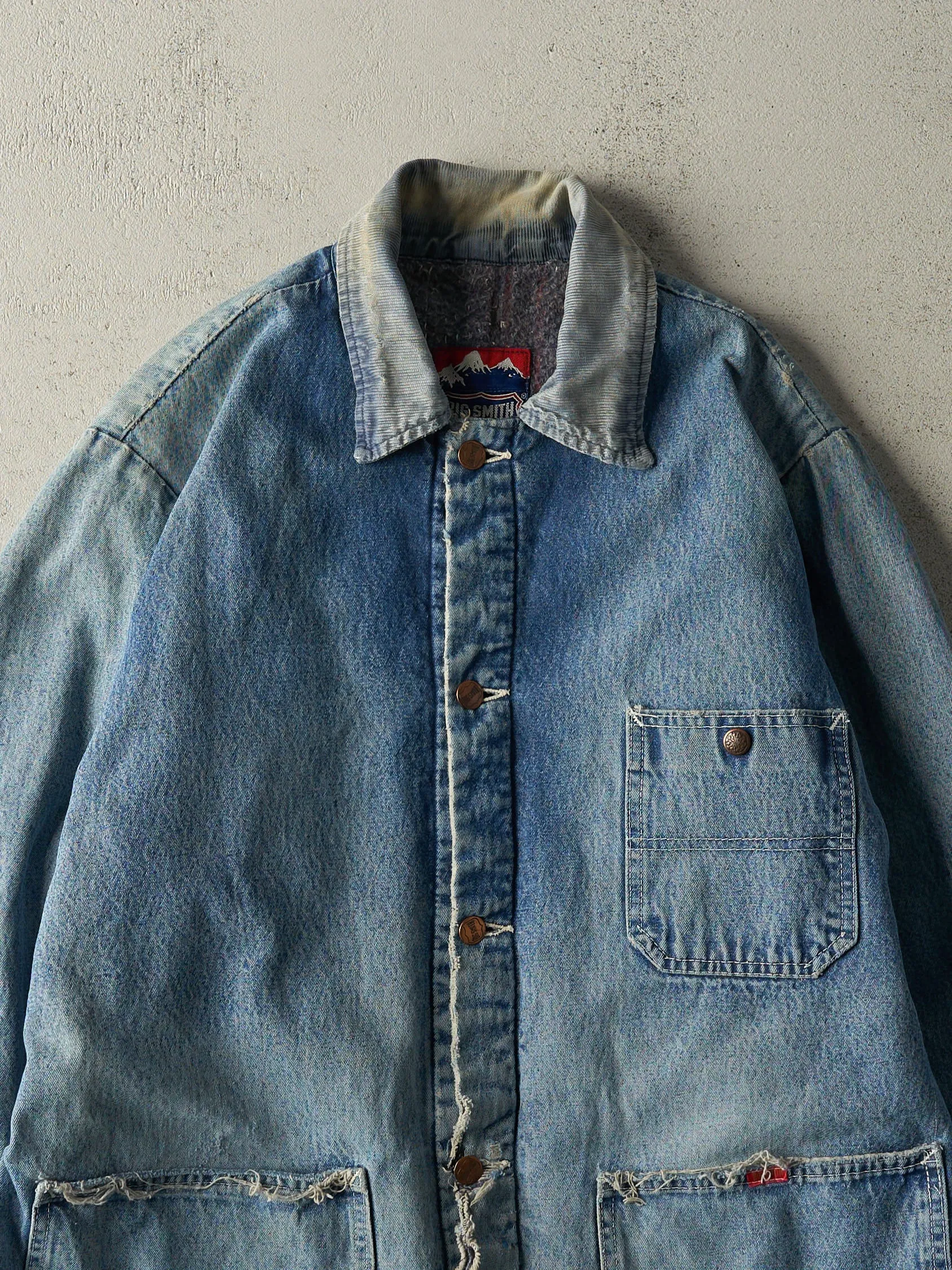 Vintage 80s Light Wash Blanket Lined Denim Chore Jacket (XL) sold by Rebalance Vintage product image thumbnail 4