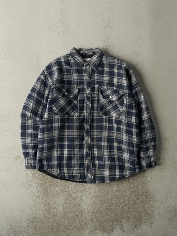 Vintage 90s Navy Blue Plaid Quilt Lined Button Up Jacket (M) sold by Rebalance Vintage
