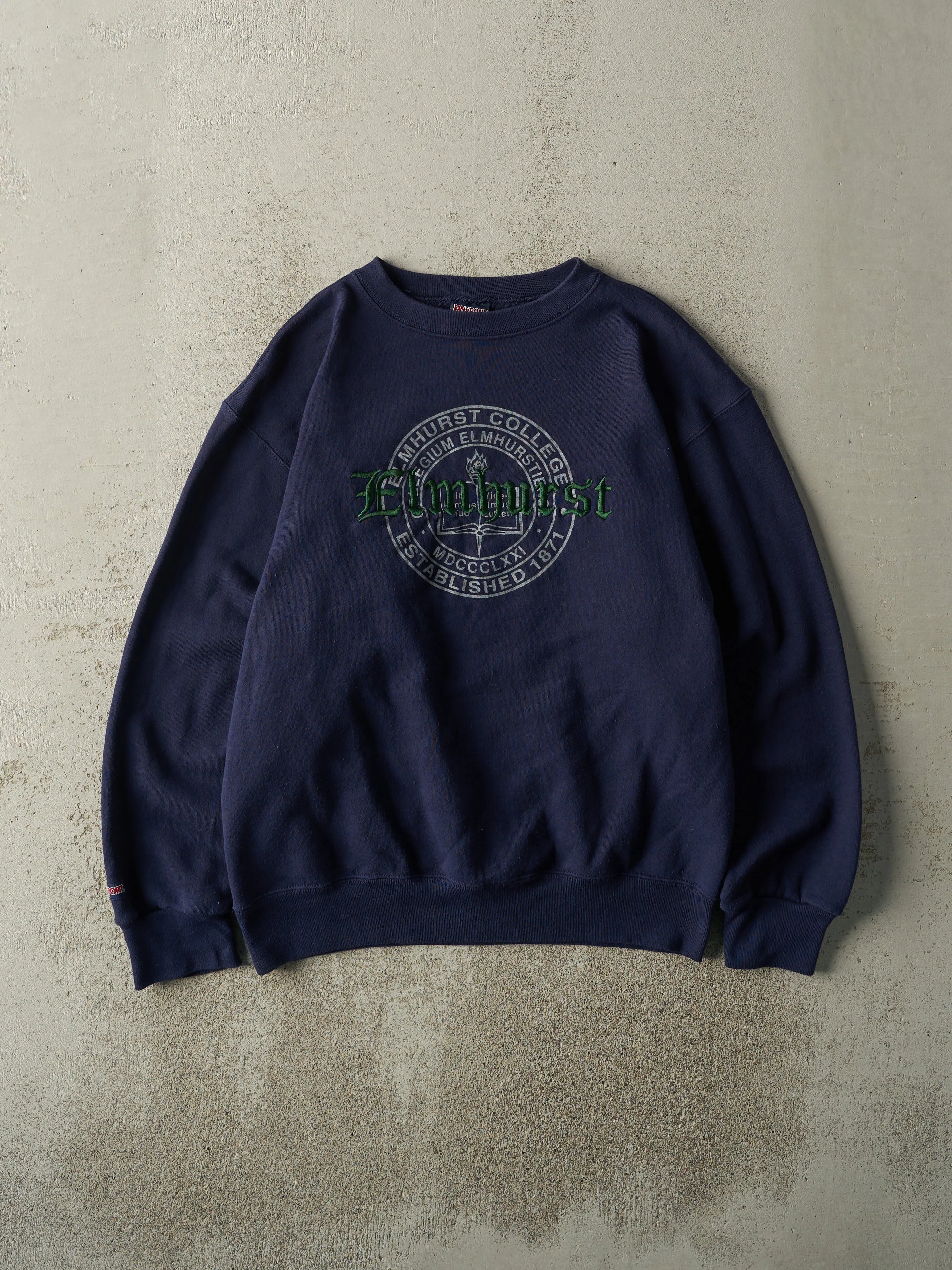 Vintage 90s Navy Blue Elmhurst College Crewneck (M/L) sold by Rebalance Vintage