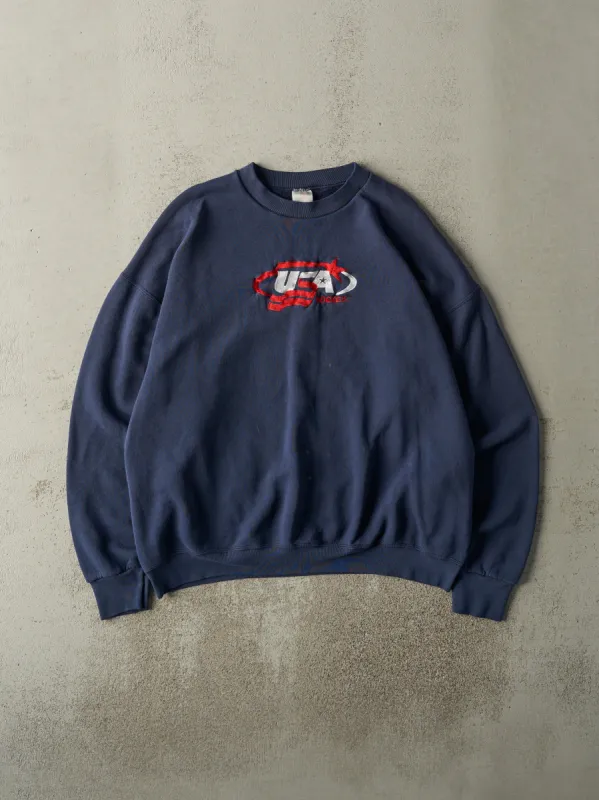 Vintage 90s Navy Blue Embroidered USA Hockey Crewneck (XL) sold by Rebalance Vintage