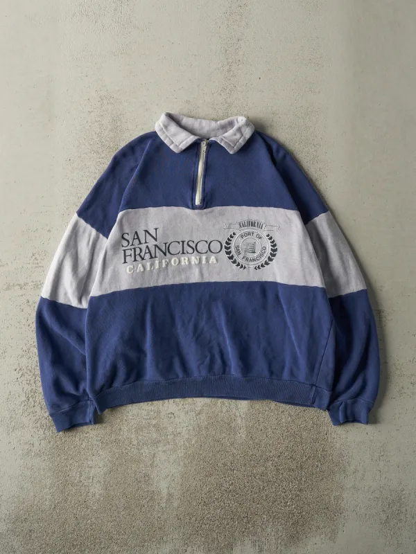 Vintage 90s Blue & Grey San Francisco Boxy Quarter Zip (M) sold by Rebalance Vintage