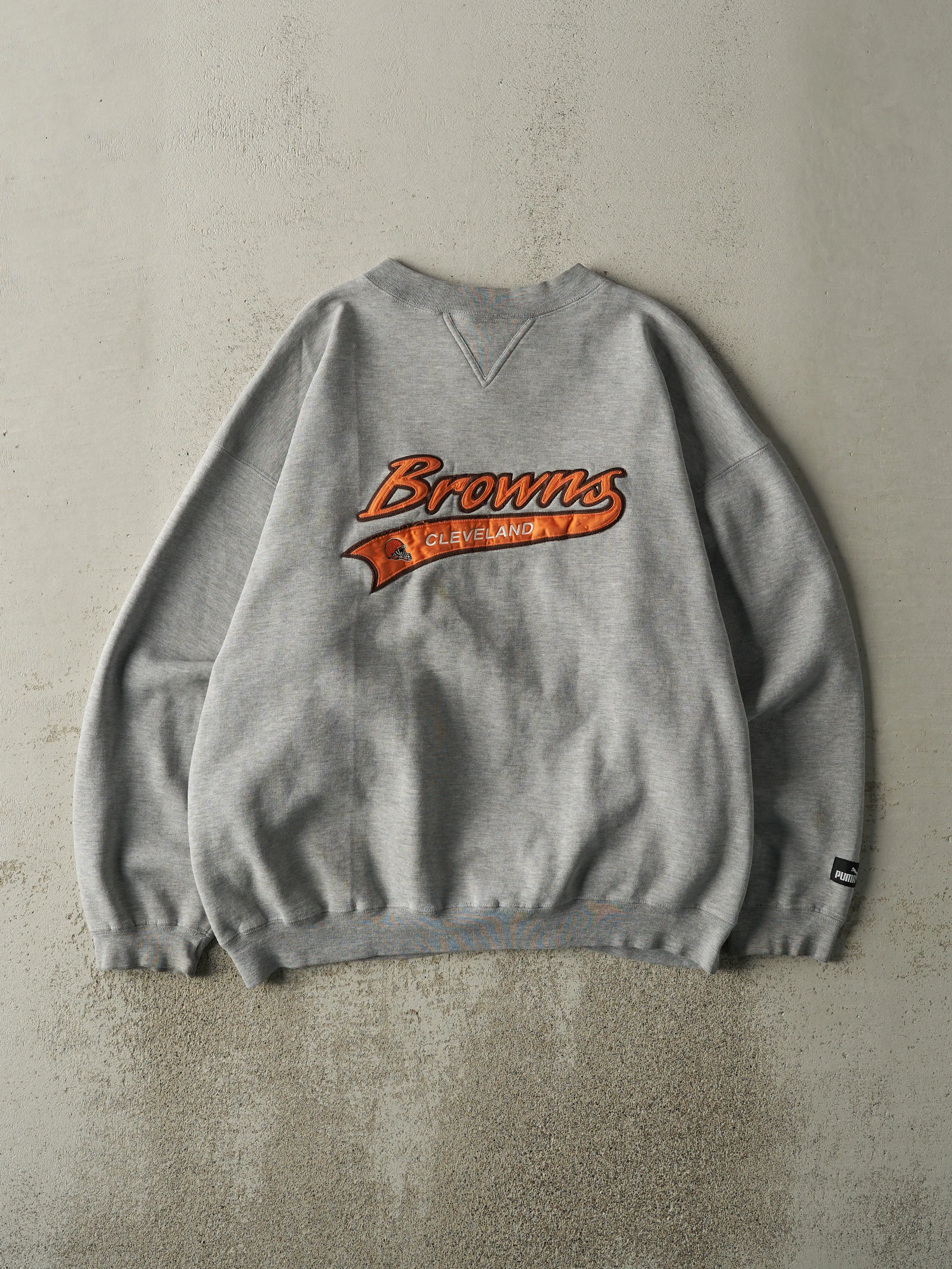 Vintage 90s Grey Embroidered Cleveland Browns Crewneck (L) sold by Rebalance Vintage