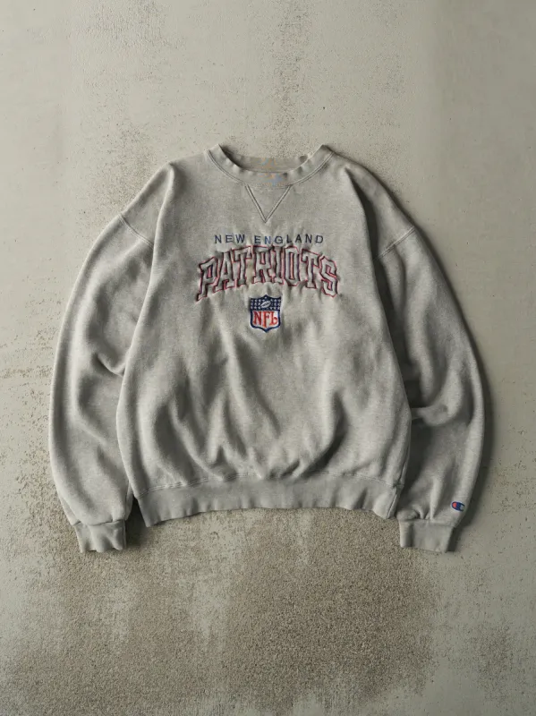 Vintage 90s Grey Embroidered New England Patriots Crewneck (M) sold by Rebalance Vintage