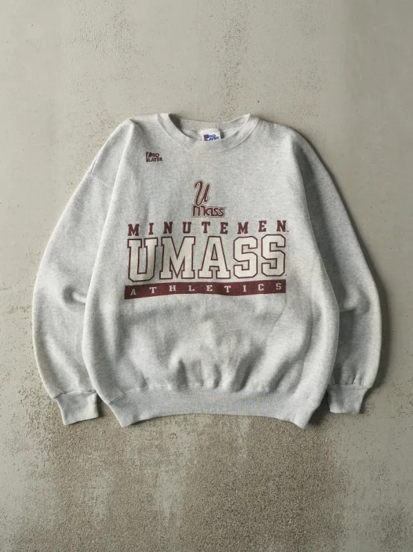 Vintage 90s Heather Grey UMass Minutemen Crewneck (L) sold by Rebalance Vintage