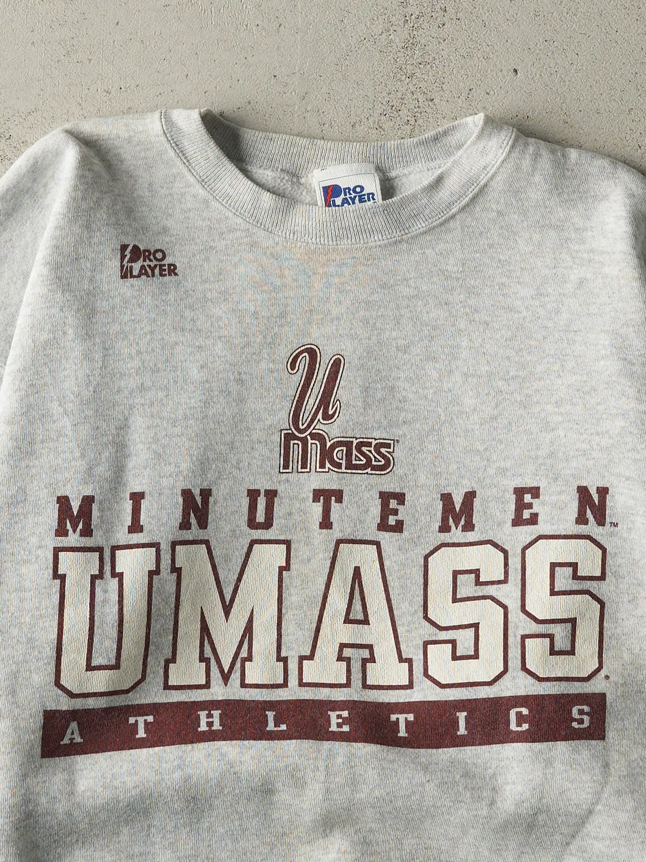 Vintage 90s Heather Grey UMass Minutemen Crewneck (L) sold by Rebalance Vintage product image thumbnail 2