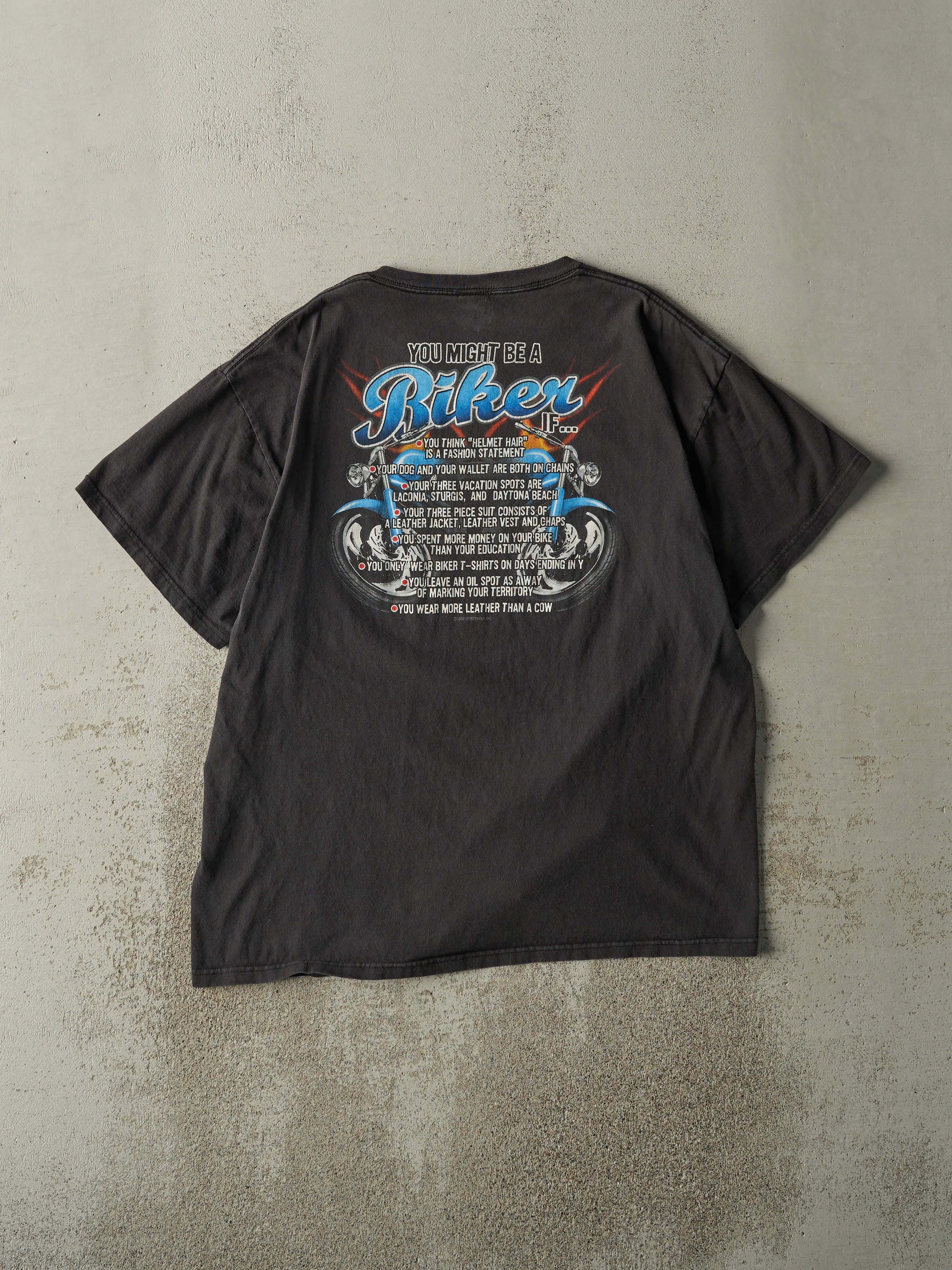 Vintage Y2K Faded Black "You Might Be A Biker If..." Tee (L/XL) sold by Rebalance Vintage