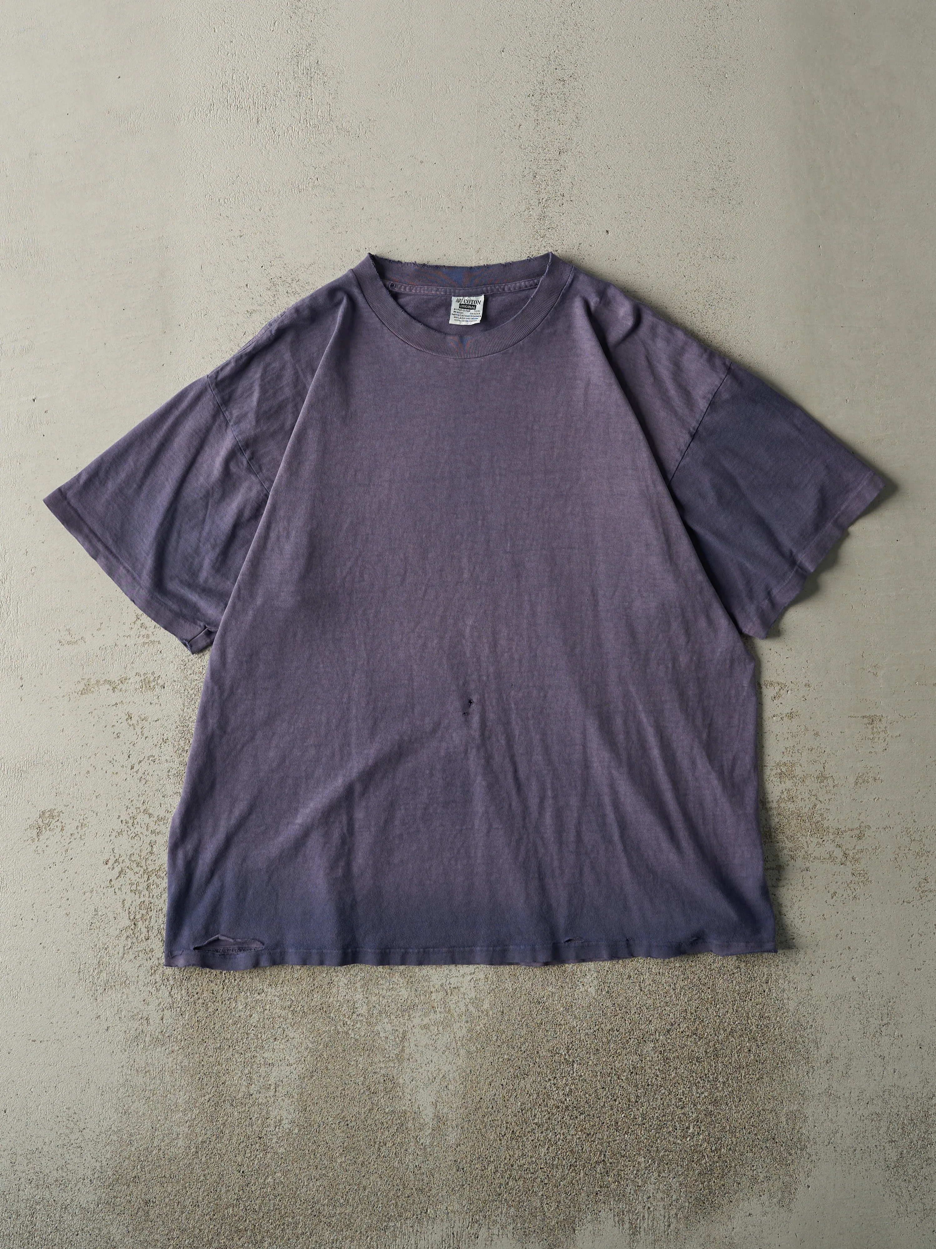 Vintage 90s Sun Faded Navy Blank Single Stitch Tee (L) sold by Rebalance Vintage