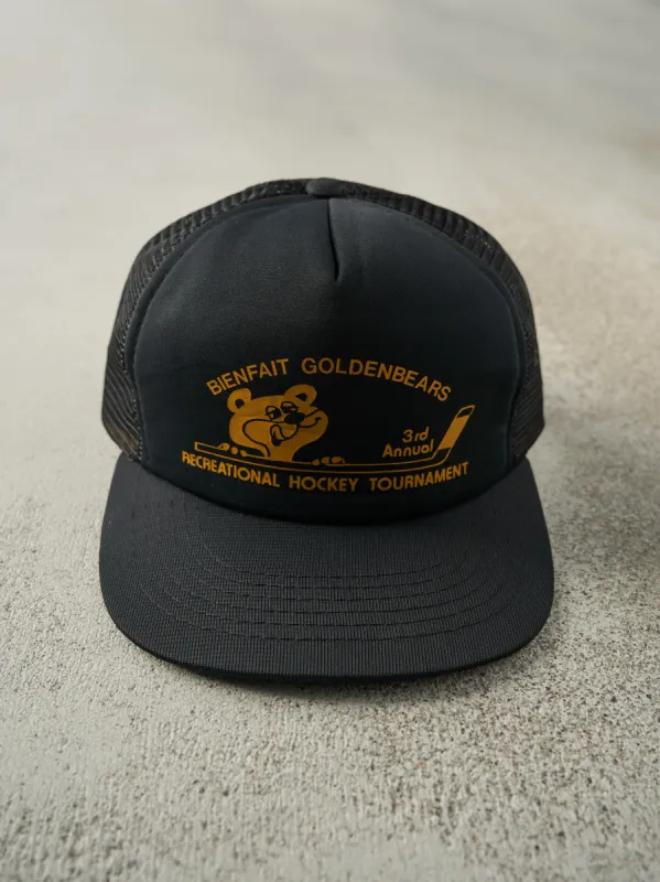 Vintage 90s Black Goldenbears Hockey Tournament Foam Trucker Hat sold by Rebalance Vintage