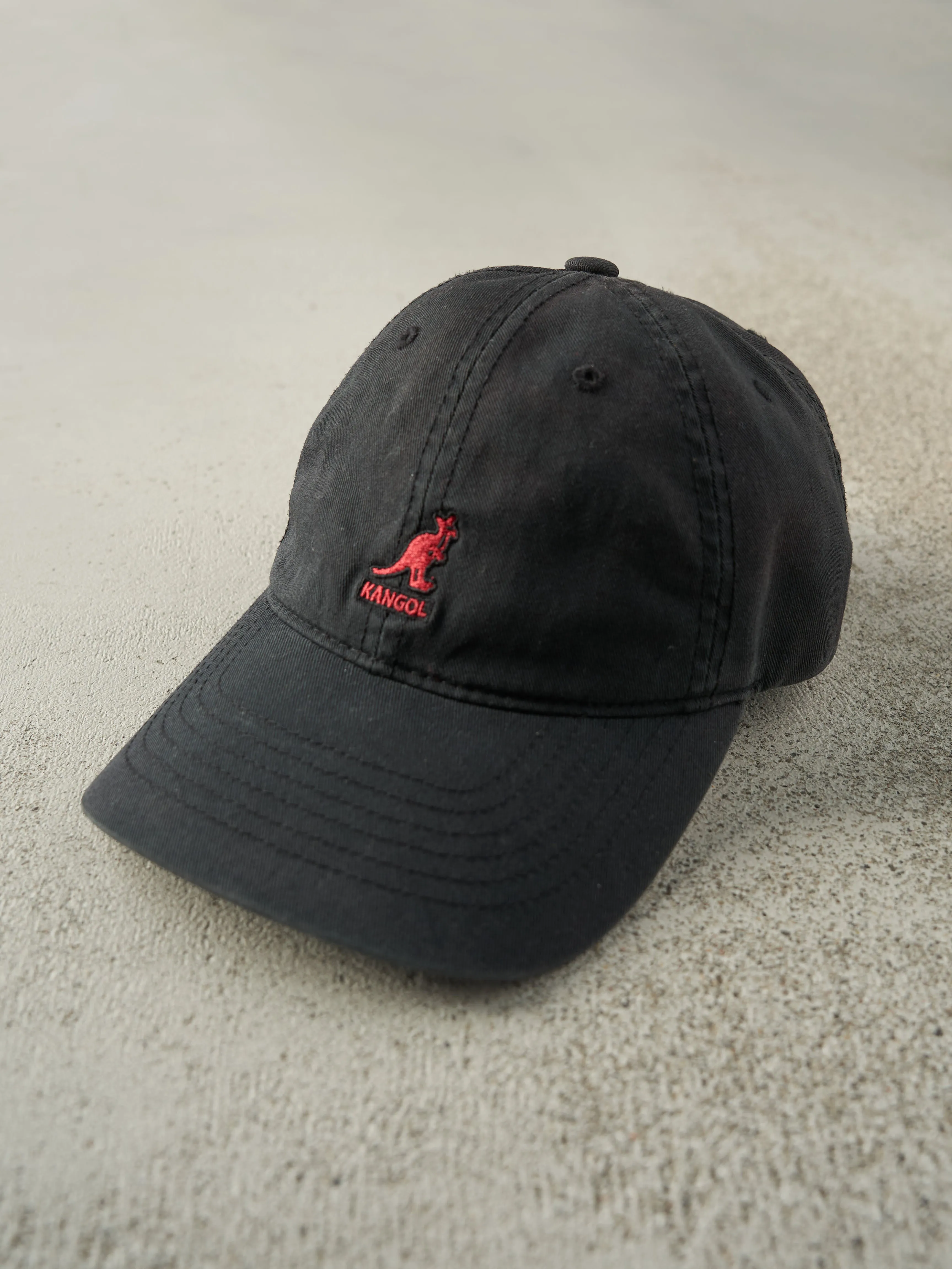 Vintage 90s Black Embroidered Kangol Leather Strap Back Hat sold by Rebalance Vintage product image thumbnail 2