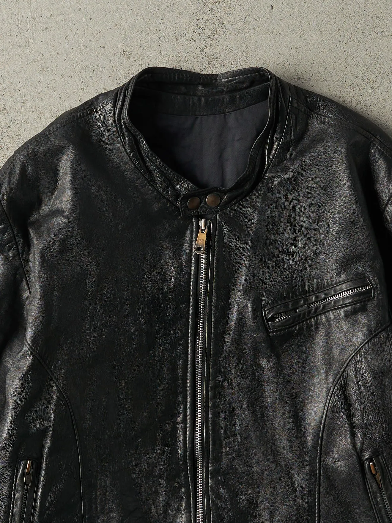 Vintage 80s Black Biker Style Leather Jacket (M) sold by Rebalance Vintage product image thumbnail 4