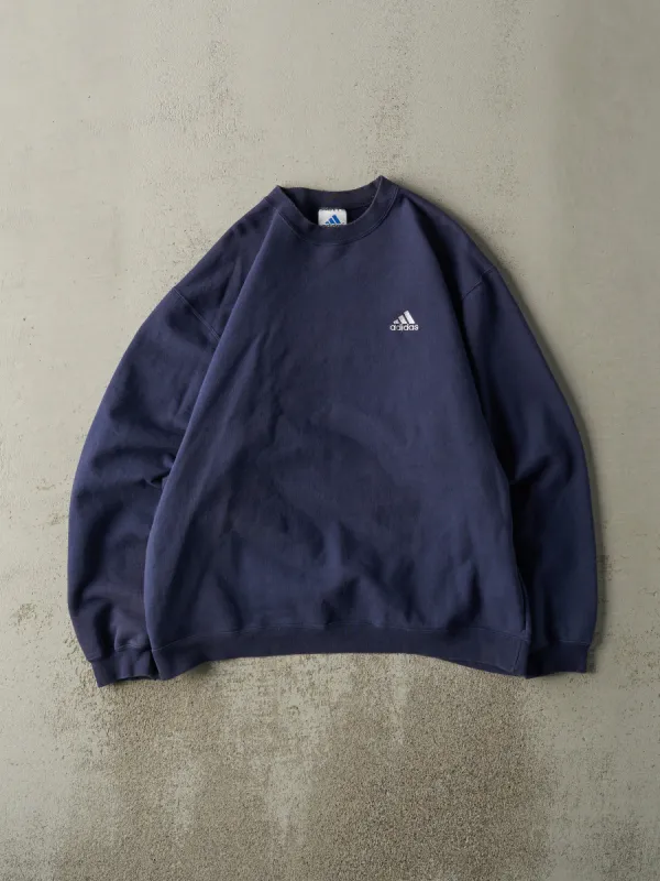 Vintage 90s Navy Blue Embroidered Adidas Crewneck (L) sold by Rebalance Vintage